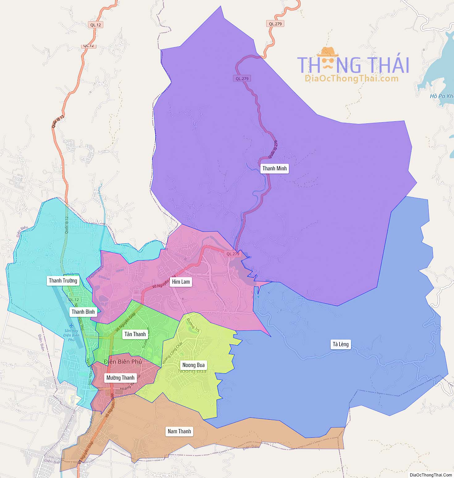 Bản đồ thành phố Điện Biên Phủ (Kích thước lớn).