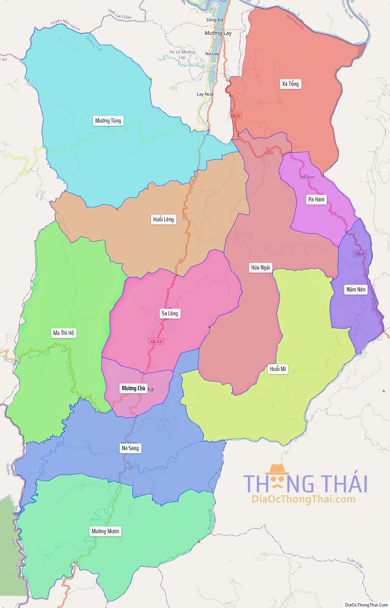Bản đồ huyện Mường Chà (Kích thước lớn).