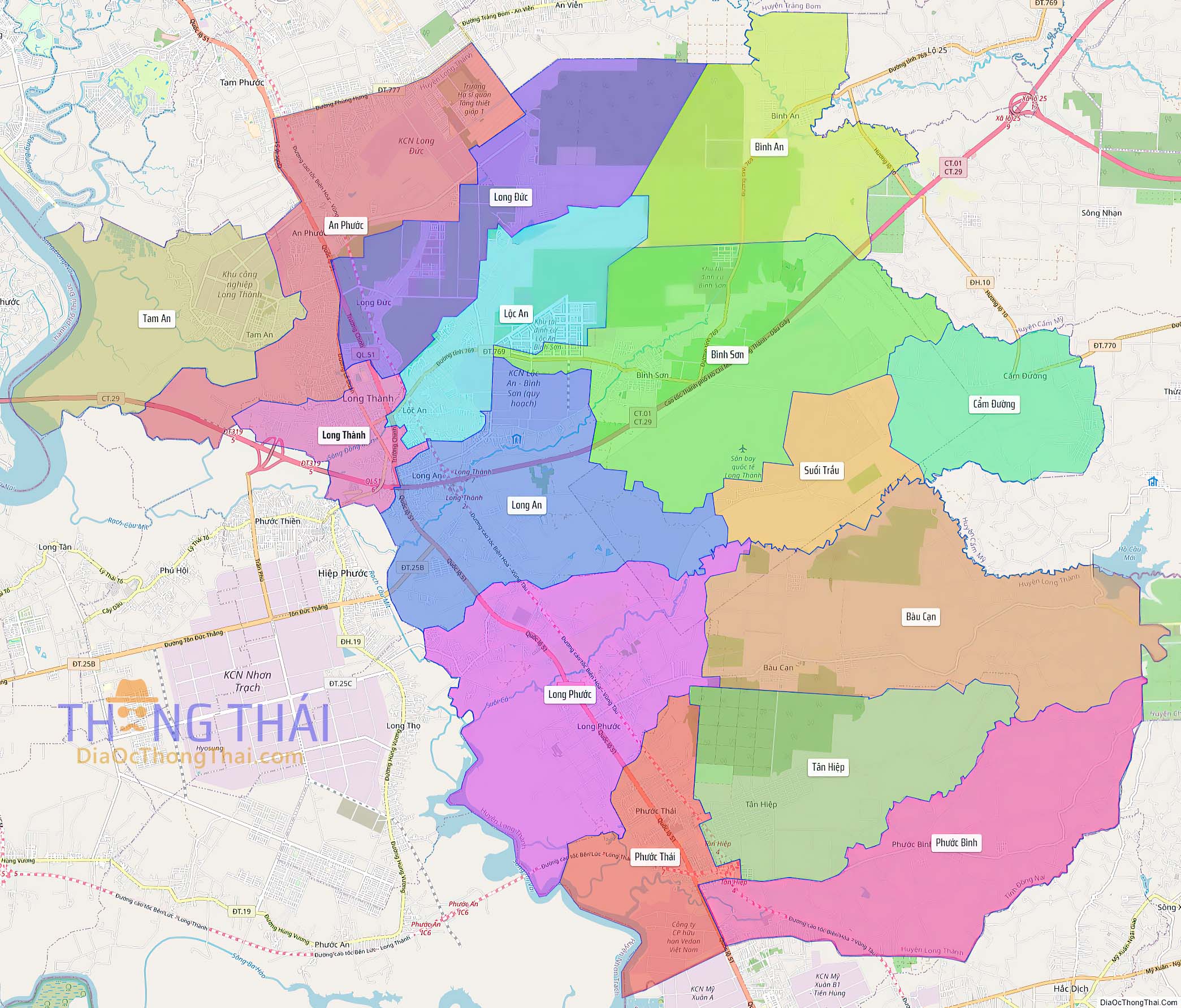 Bản đồ huyện Long Thành (Kích thước lớn).