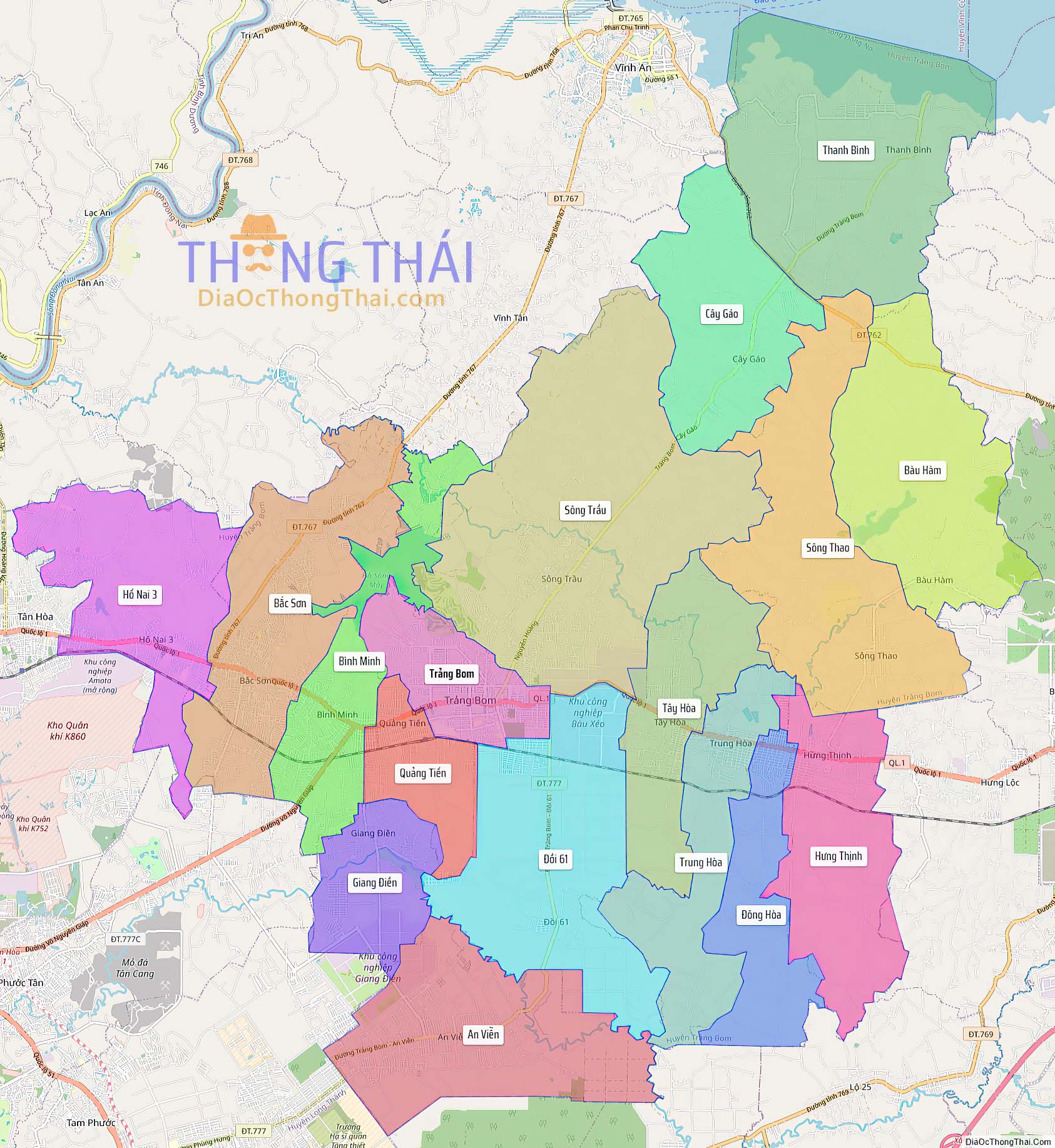 Bản đồ huyện Trảng Bom (Kích thước lớn).
