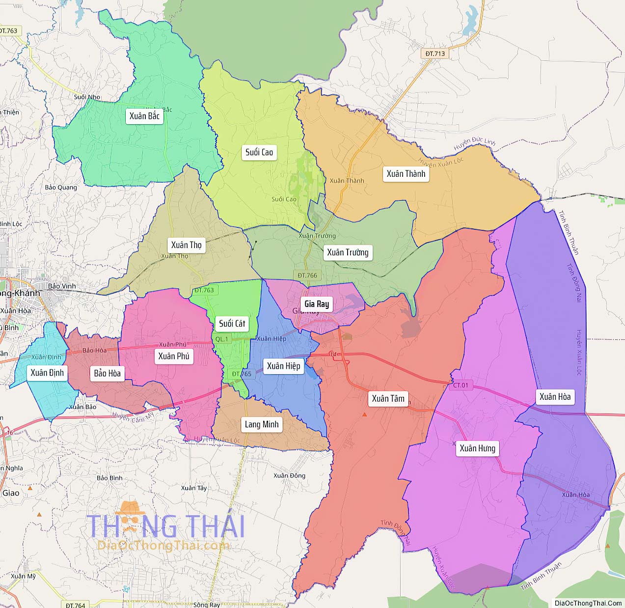 Bản đồ huyện Xuân Lộc.