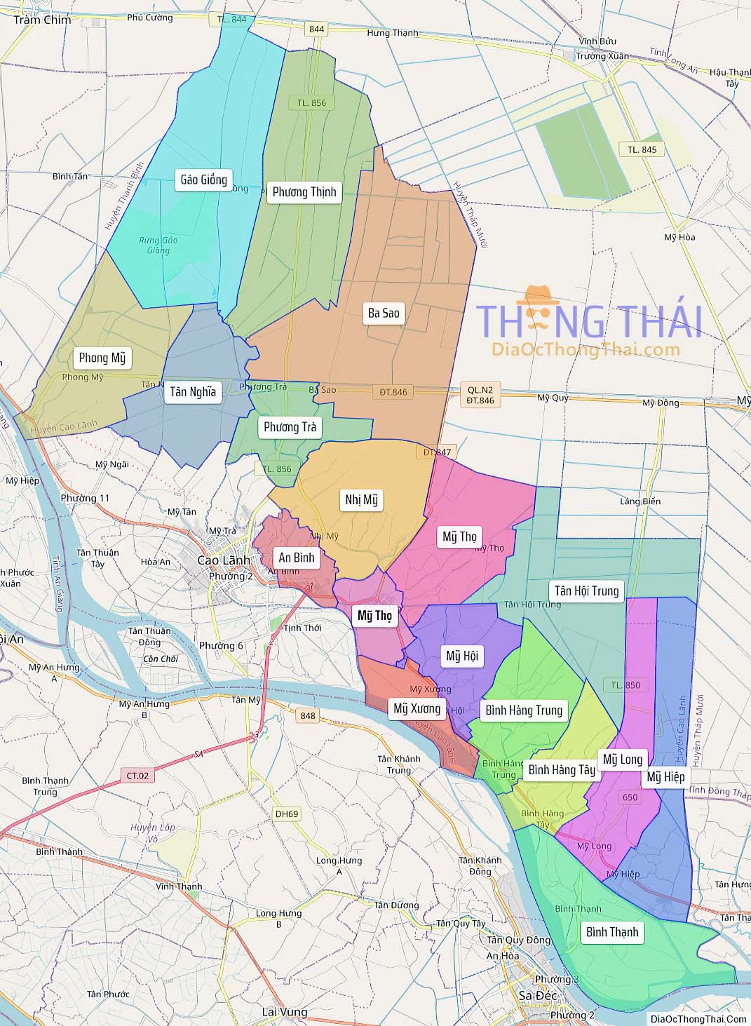 Bản đồ huyện Cao Lãnh.