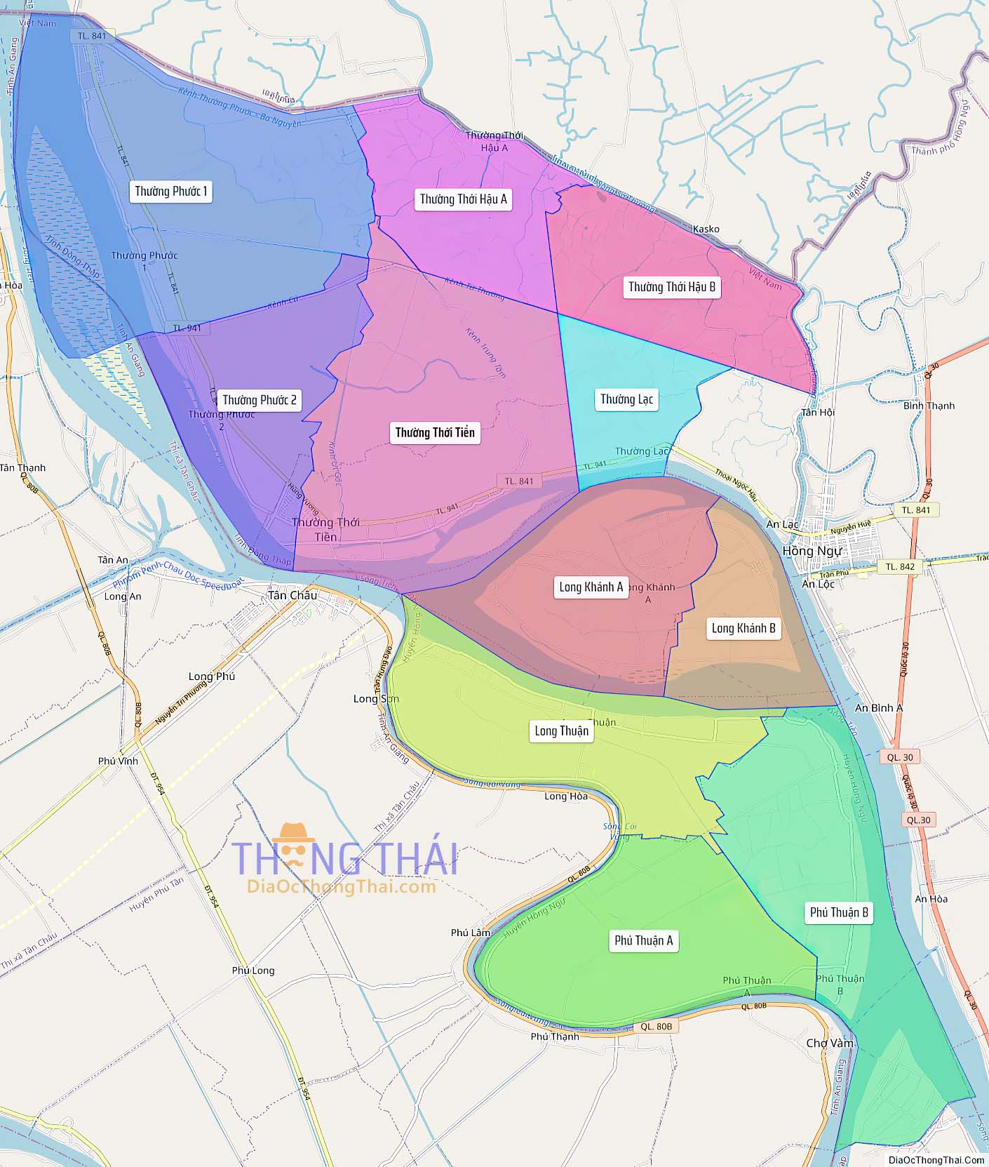 Bản đồ huyện Hồng Ngự (Kích thước lớn).