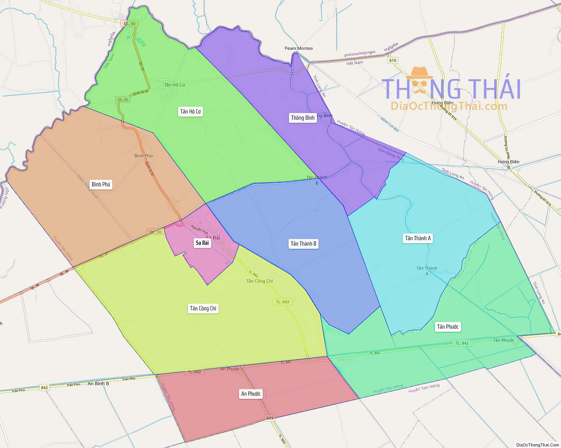 Bản đồ huyện Tân Hồng (Kích thước lớn).