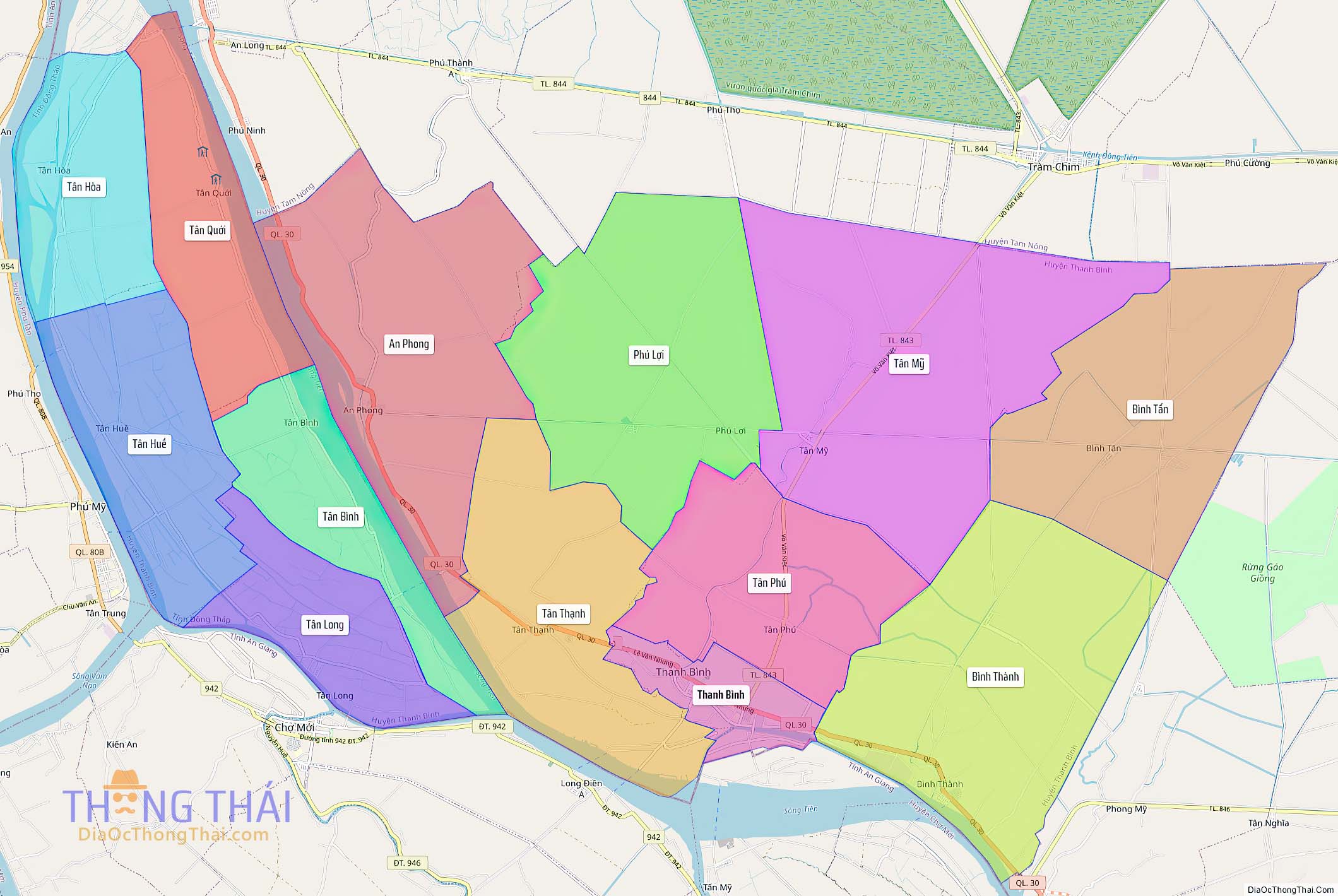 Bản đồ huyện Thanh Bình (Kích thước lớn).