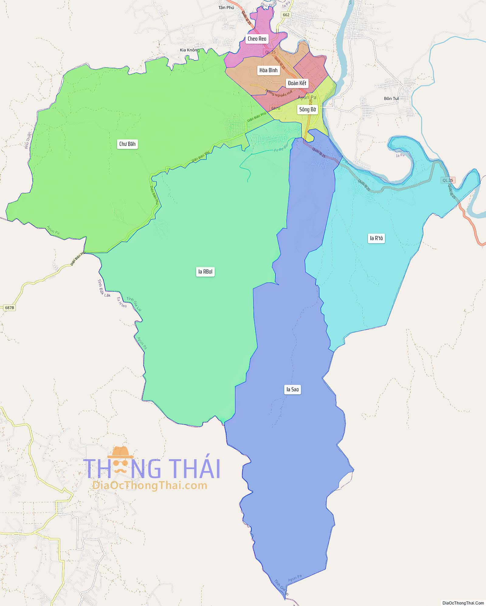 Bản đồ thị xã Ayun Pa (Kích thước lớn).