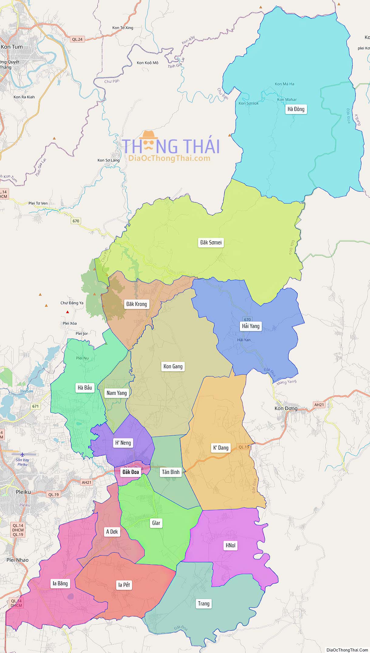 Bản đồ huyện Đăk Đoa (Kích thước lớn).