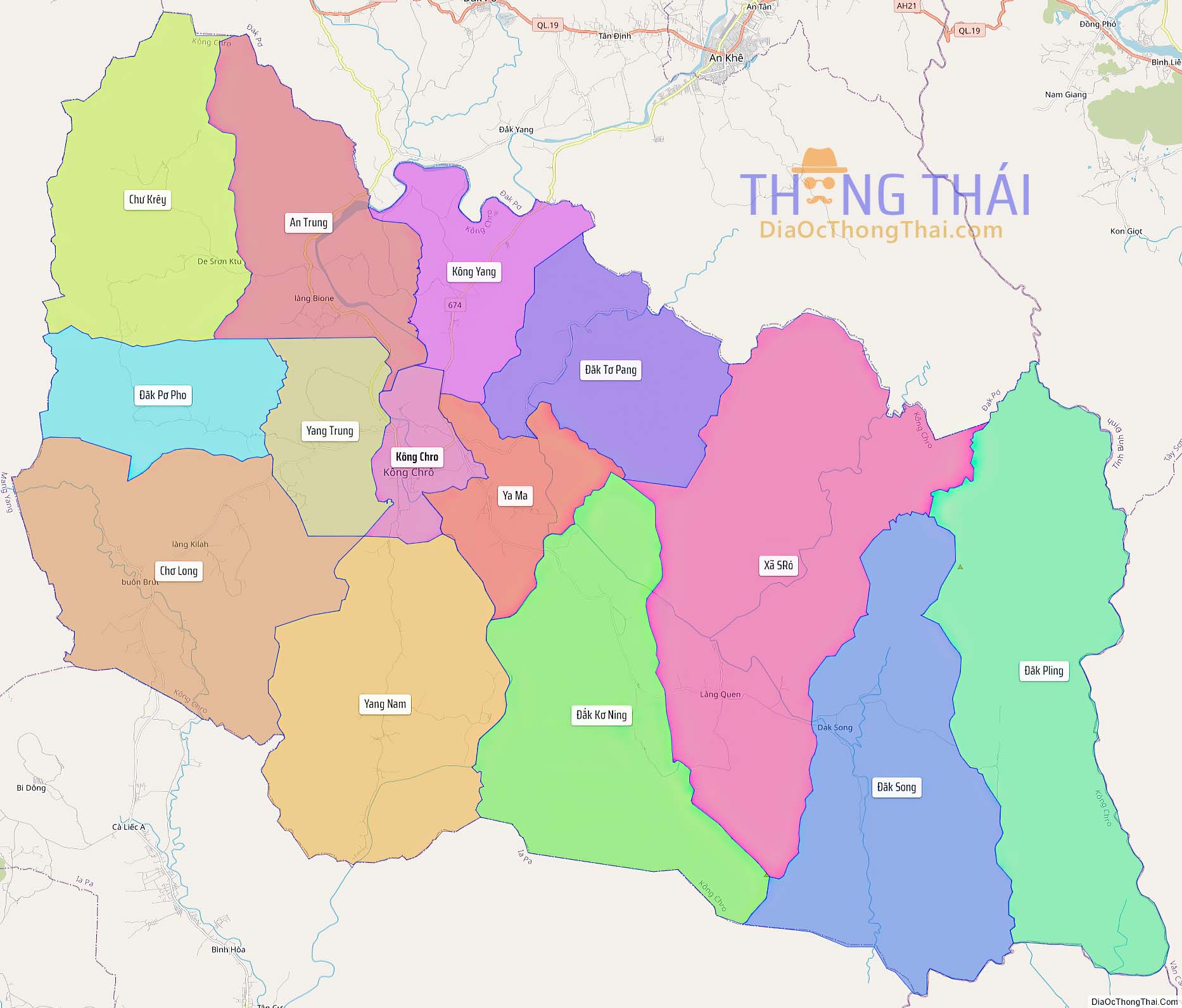 Bản đồ huyện Kông Chro (Kích thước lớn).