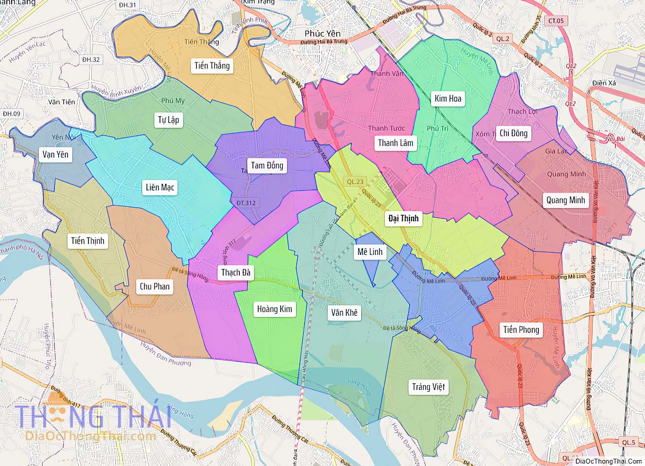 Bản đồ huyện Mê Linh.