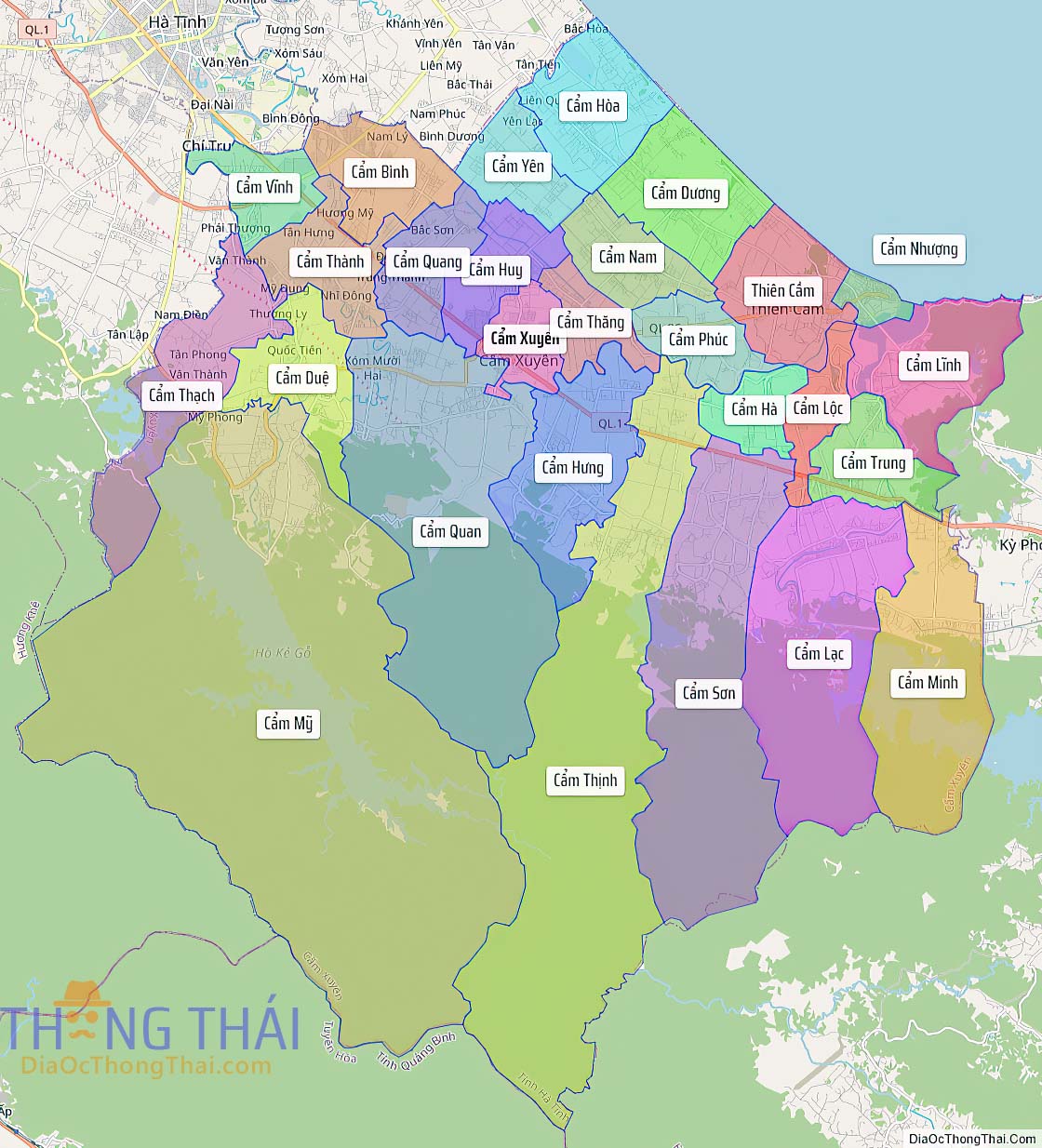 Bản đồ huyện Cẩm Xuyên.