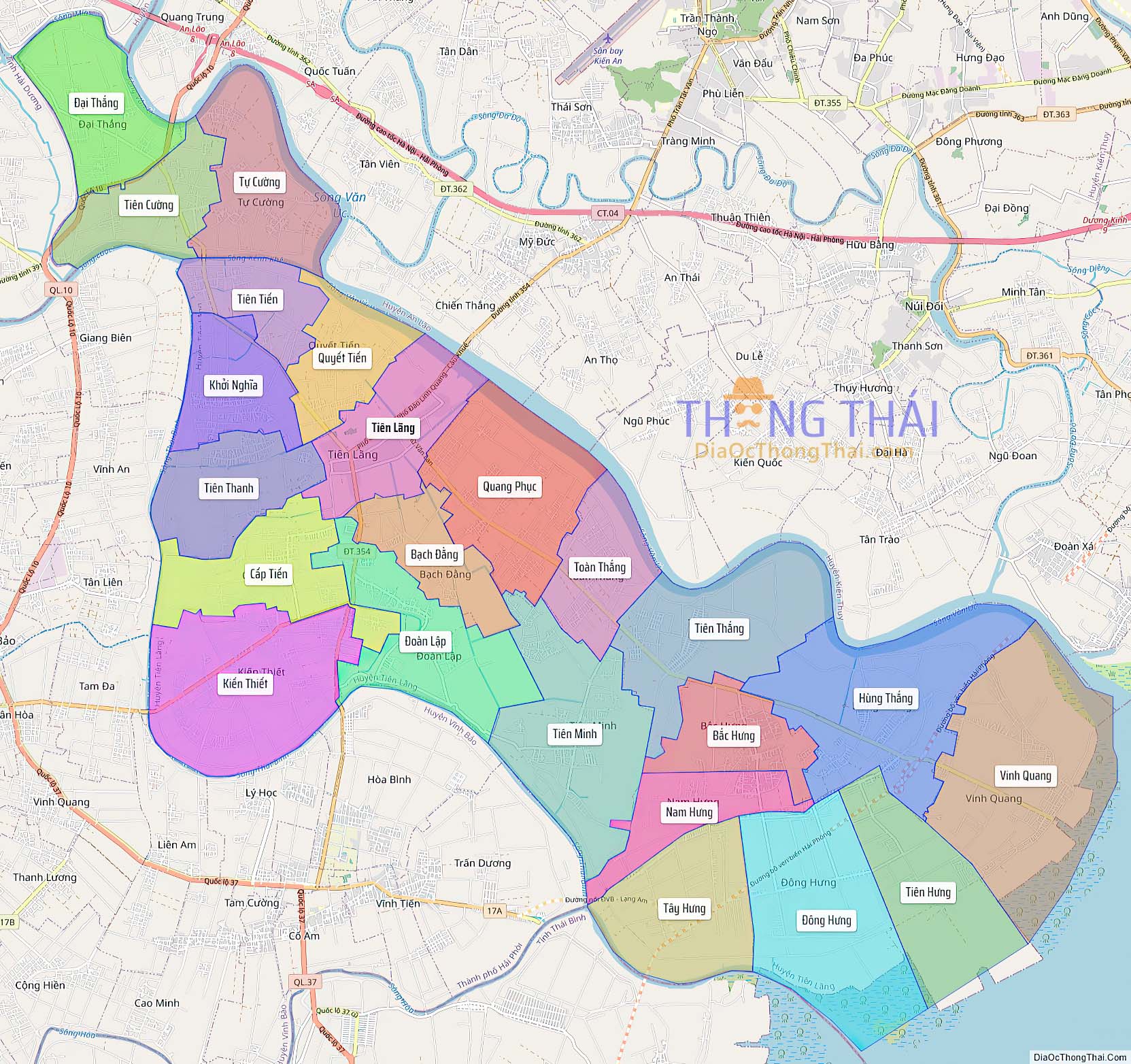 Bản đồ huyện Tiên Lãng (Kích thước lớn).