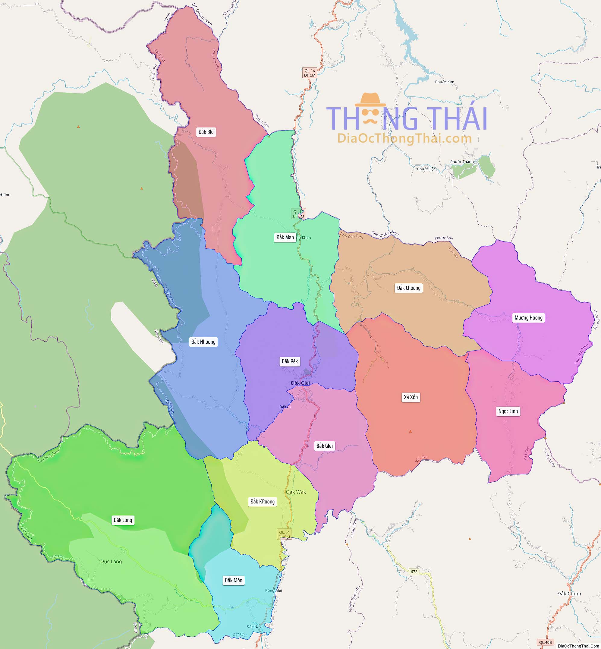 Bản đồ huyện Đắk Glei (Kích thước lớn).