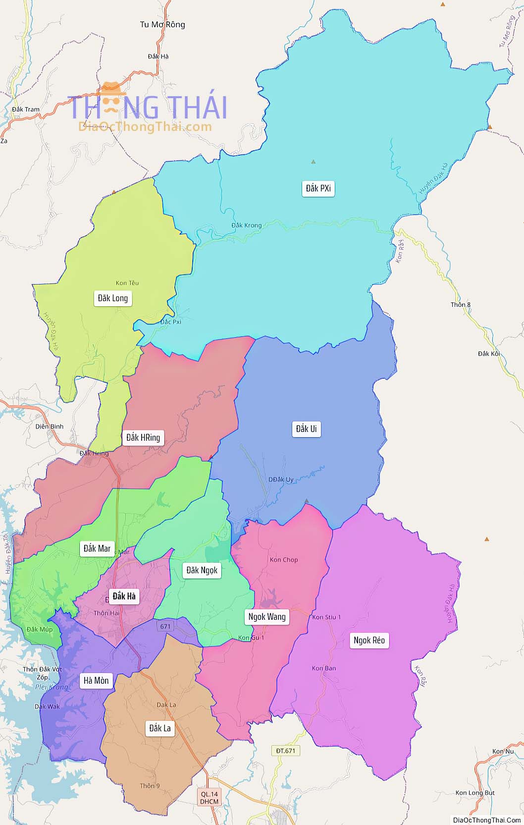 Bản đồ huyện Đắk Hà (Kích thước lớn).