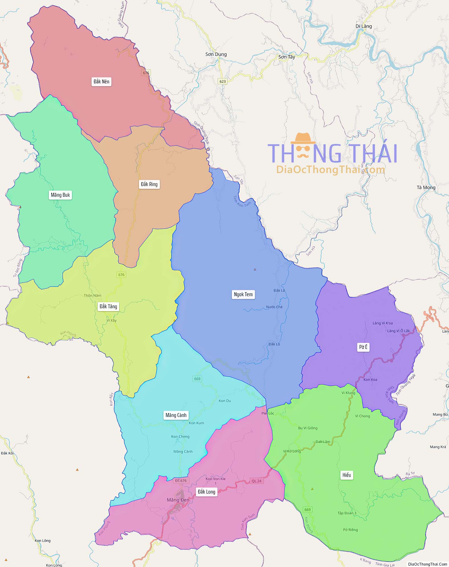 Bản đồ huyện Kon Plông (Kích thước lớn).