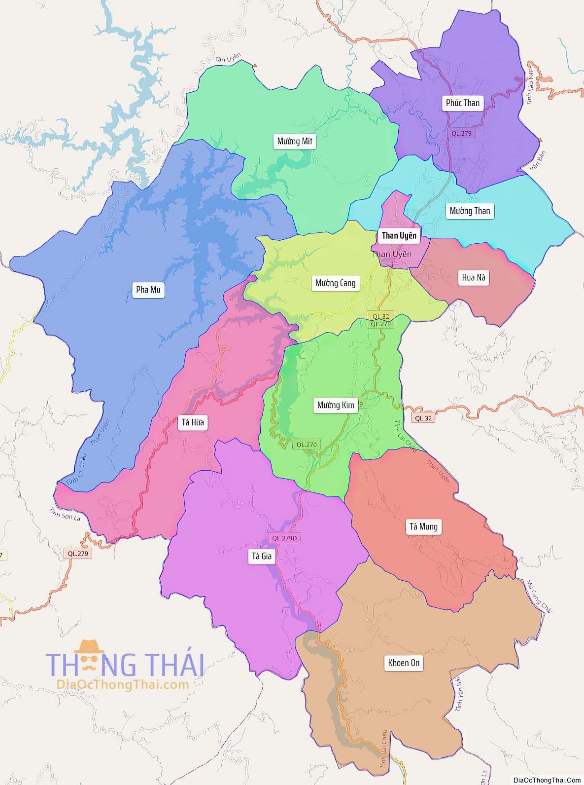 Bản đồ huyện Than Uyên (Kích thước lớn).