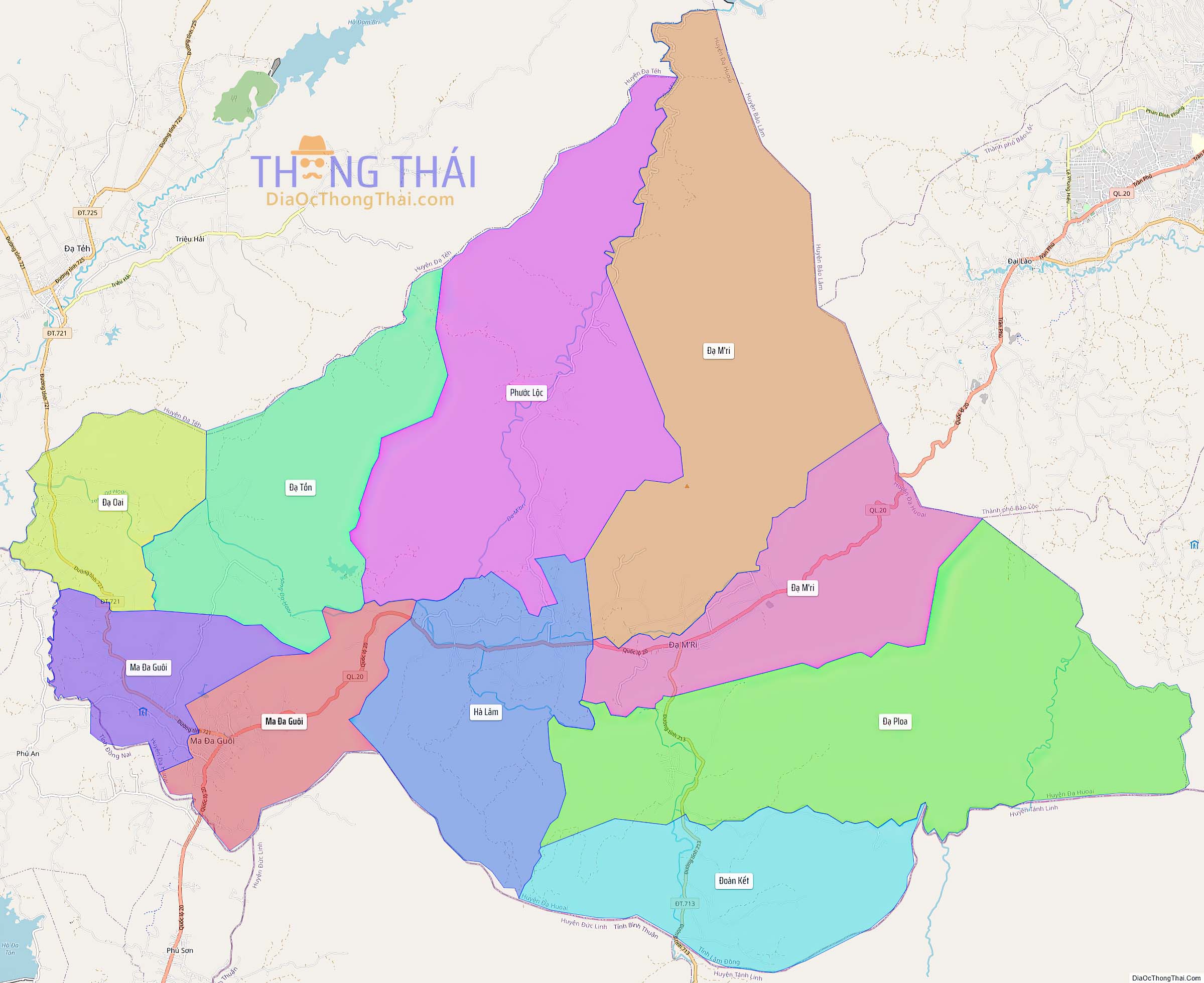 Bản đồ huyện Đạ Huoai (Kích thước lớn).