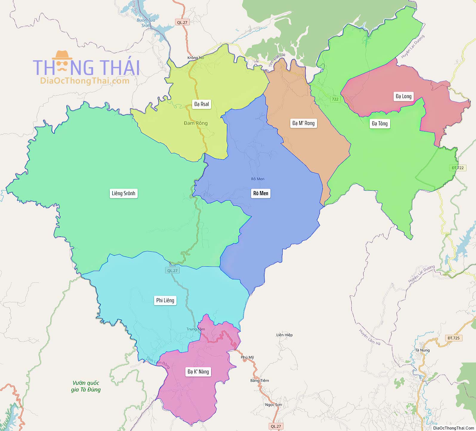 Bản đồ huyện Đam Rông (Kích thước lớn).