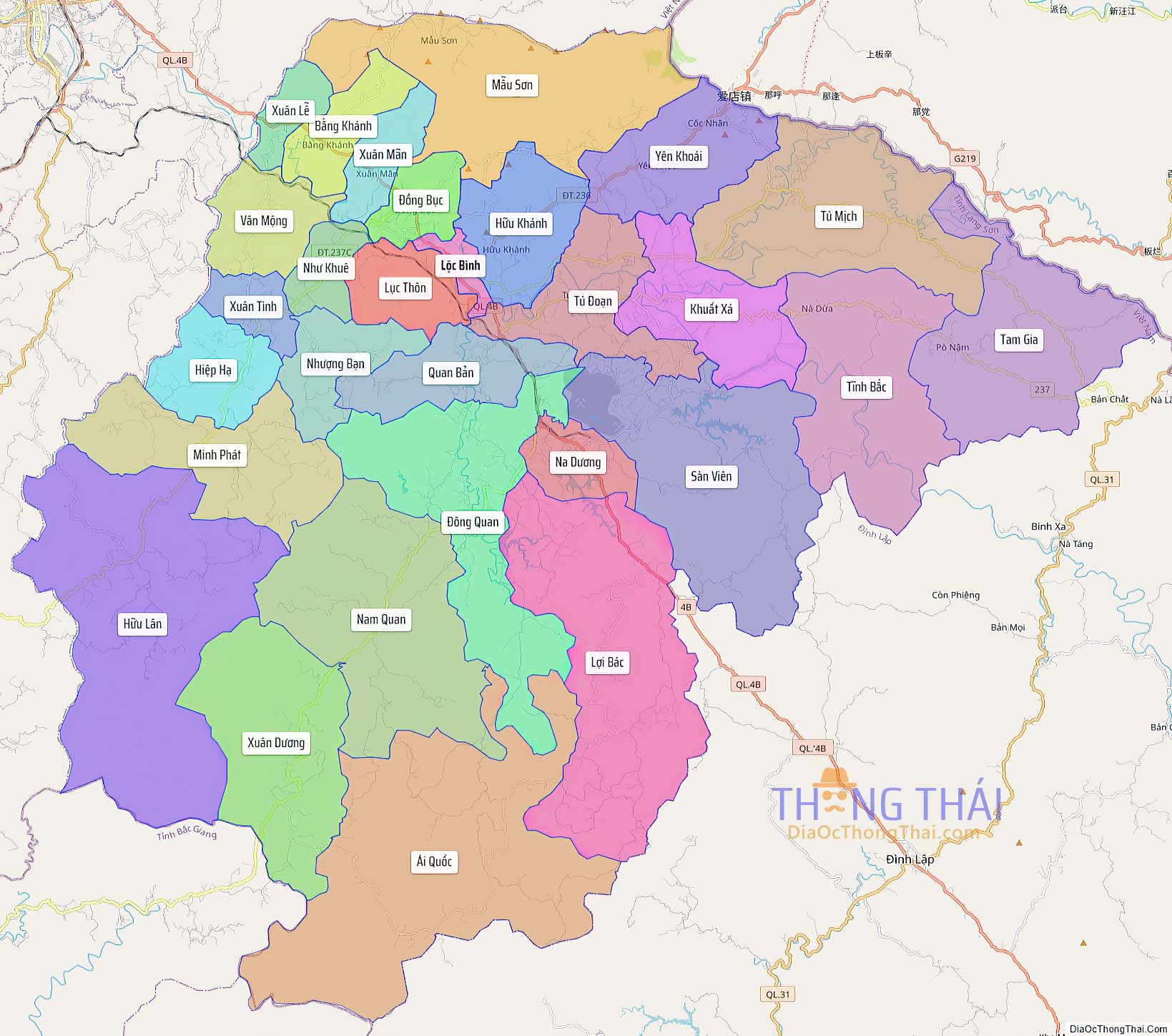 Bản đồ huyện Lộc Bình (Kích thước lớn).