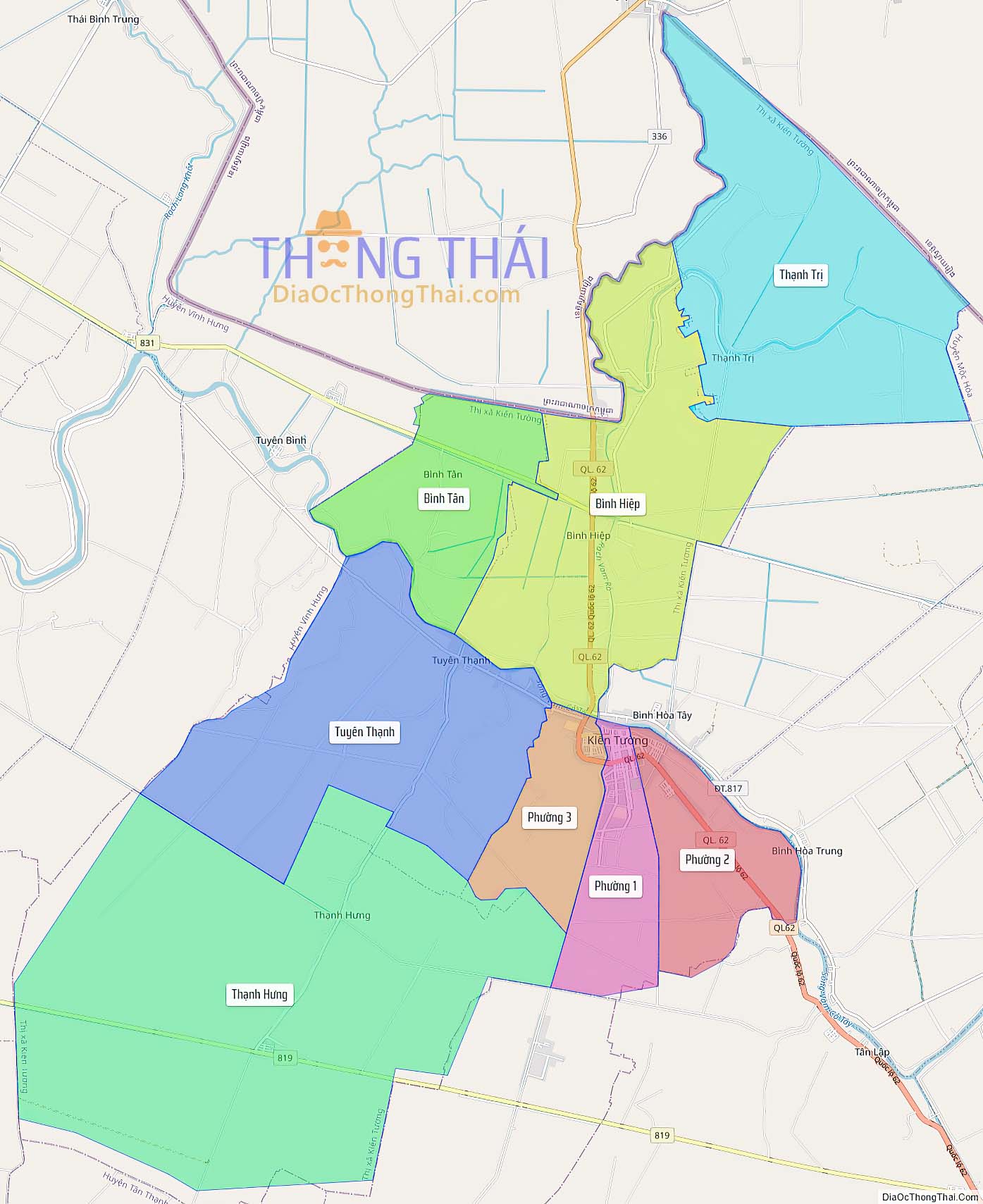 Bản đồ thị xã Kiến Tường (Kích thước lớn).