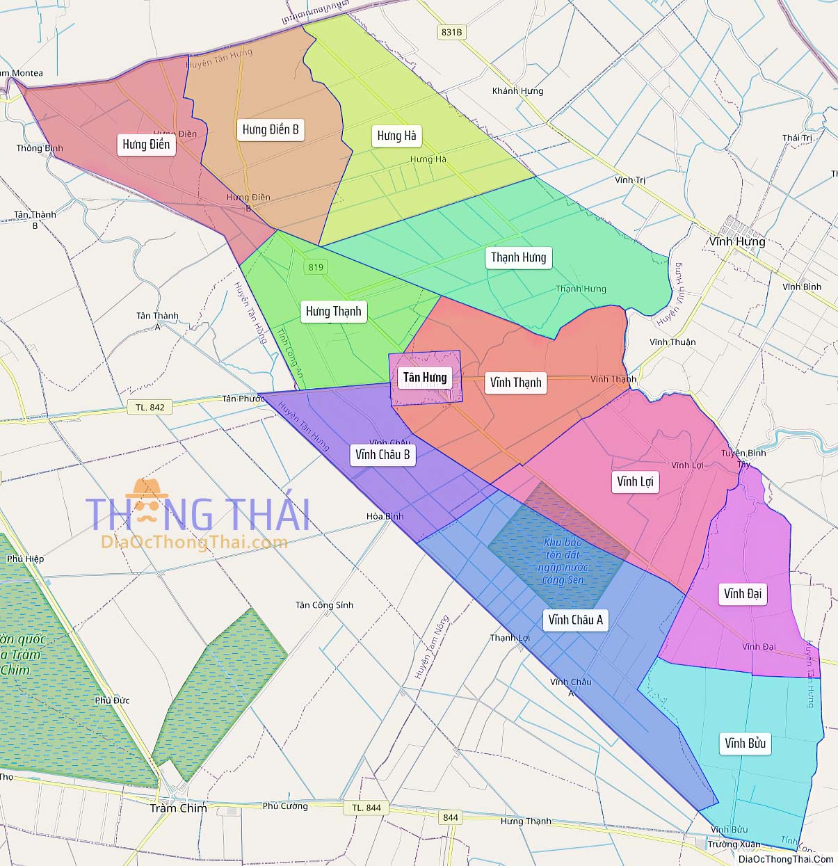 Bản đồ huyện Tân Hưng.