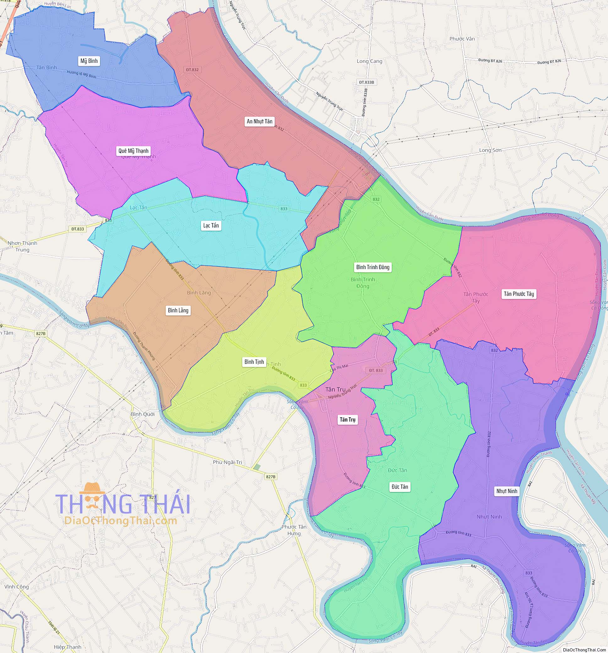 Bản đồ huyện Tân Trụ (Kích thước lớn).