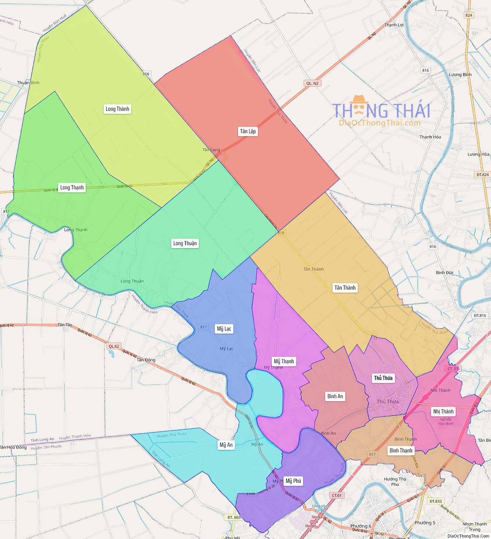 Bản đồ huyện Thủ Thừa (Kích thước lớn).