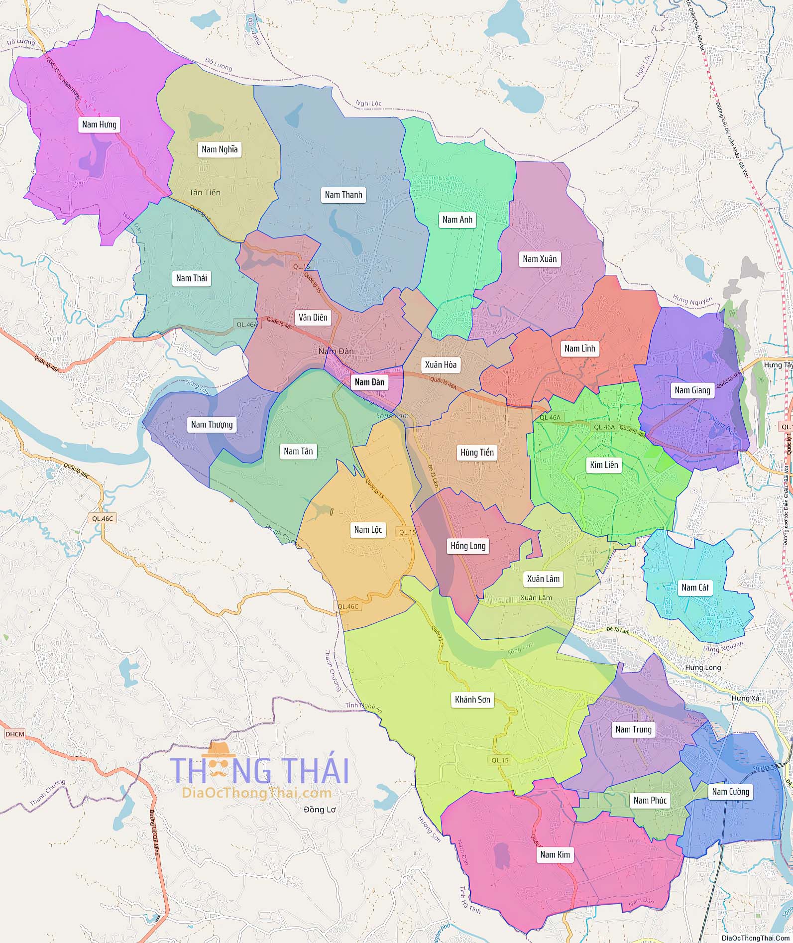 Bản đồ huyện Nam Đàn (Kích thước lớn).
