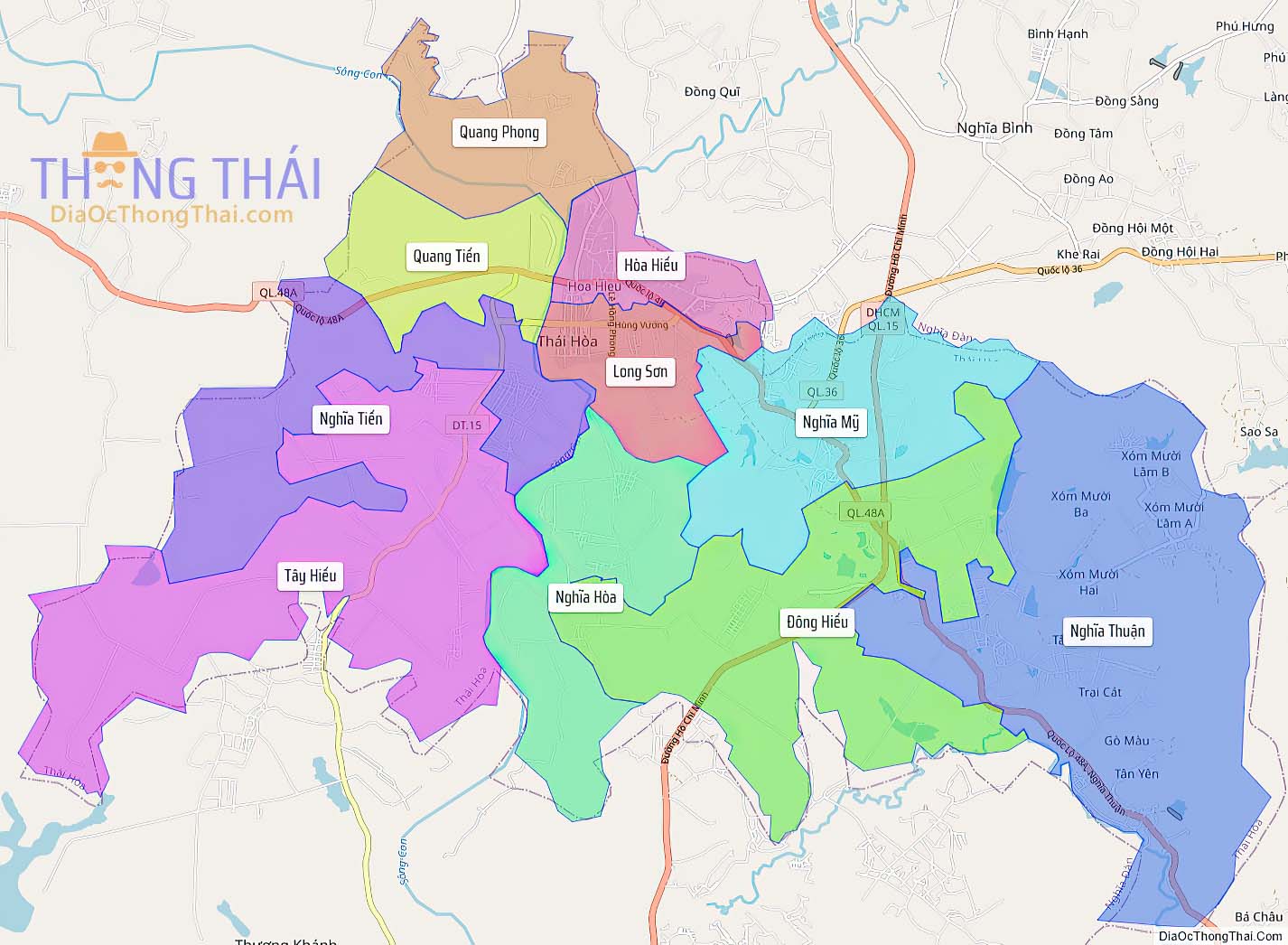Bản đồ thị xã Thái Hoà.