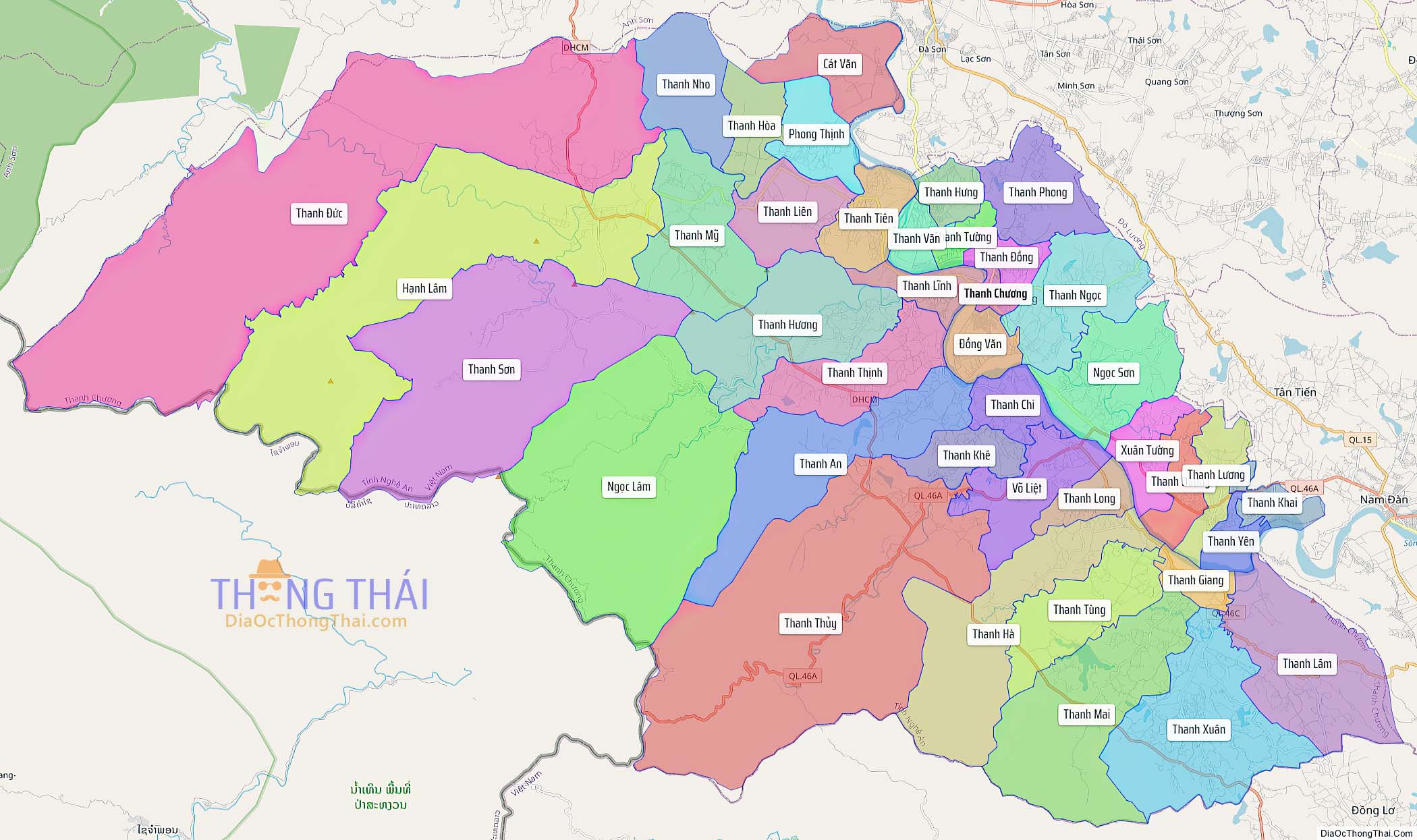 Bản đồ huyện Thanh Chương (Kích thước lớn).
