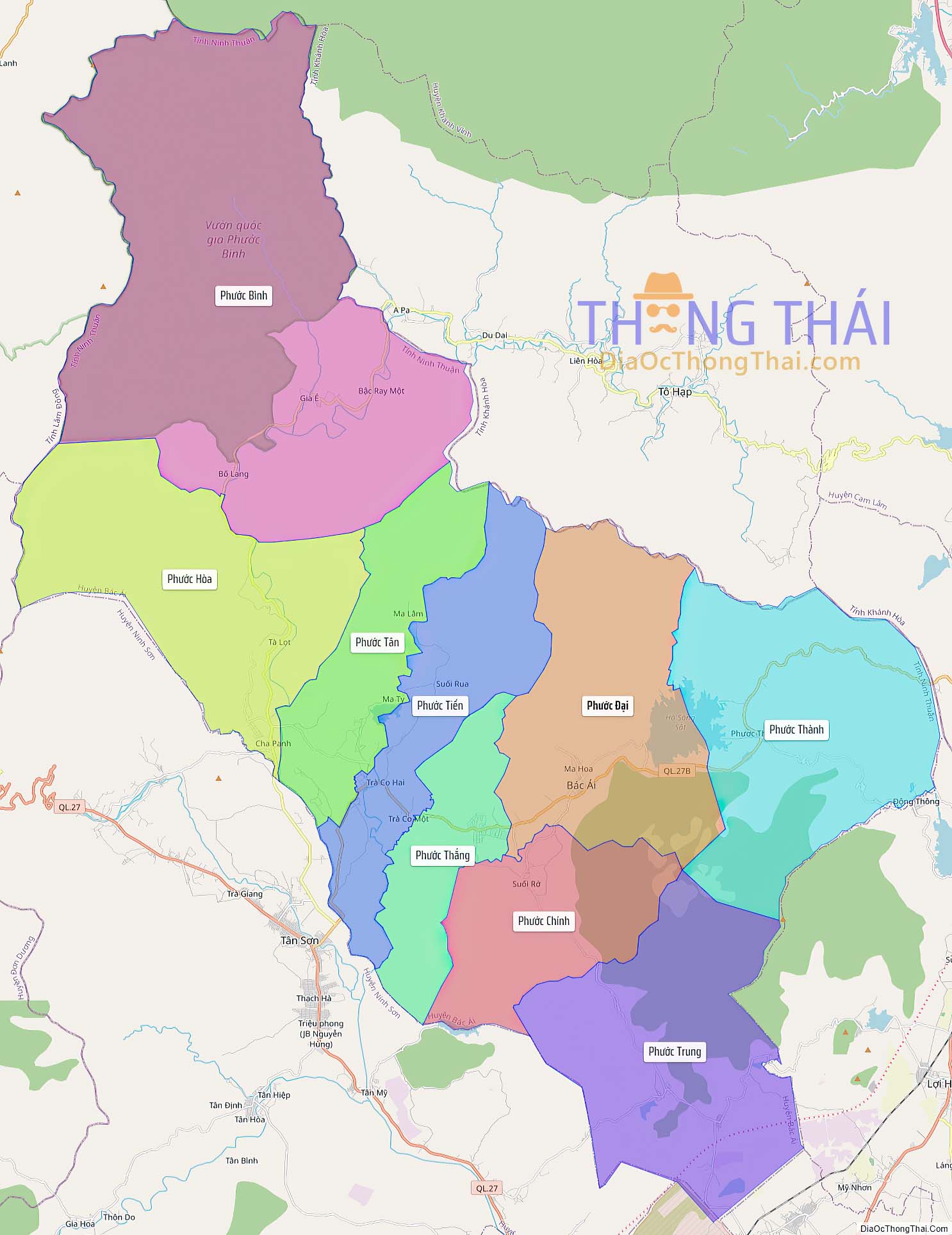 Bản đồ huyện Bác Ái (Kích thước lớn).