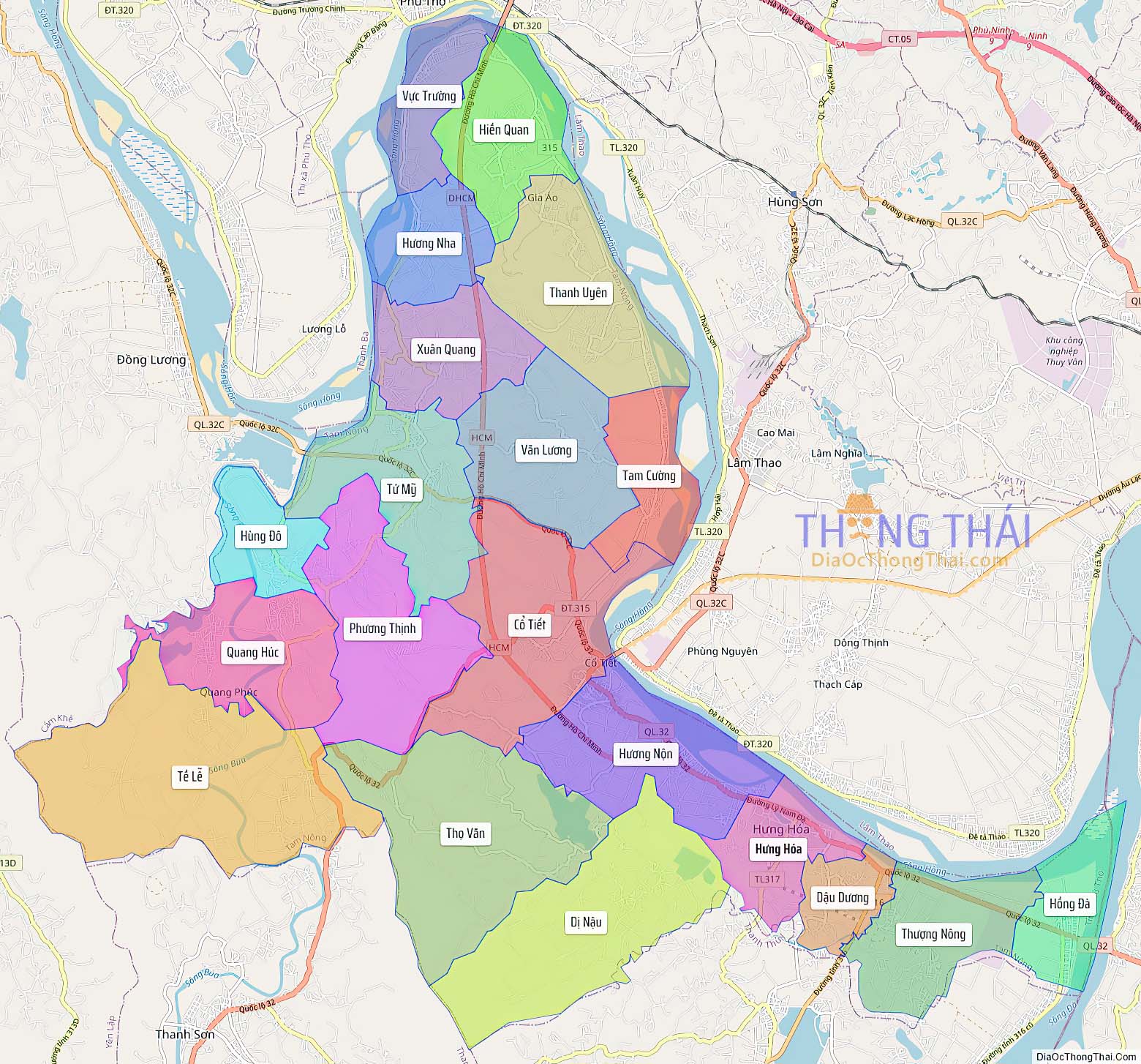 Bản đồ huyện Tam Nông (Kích thước lớn).