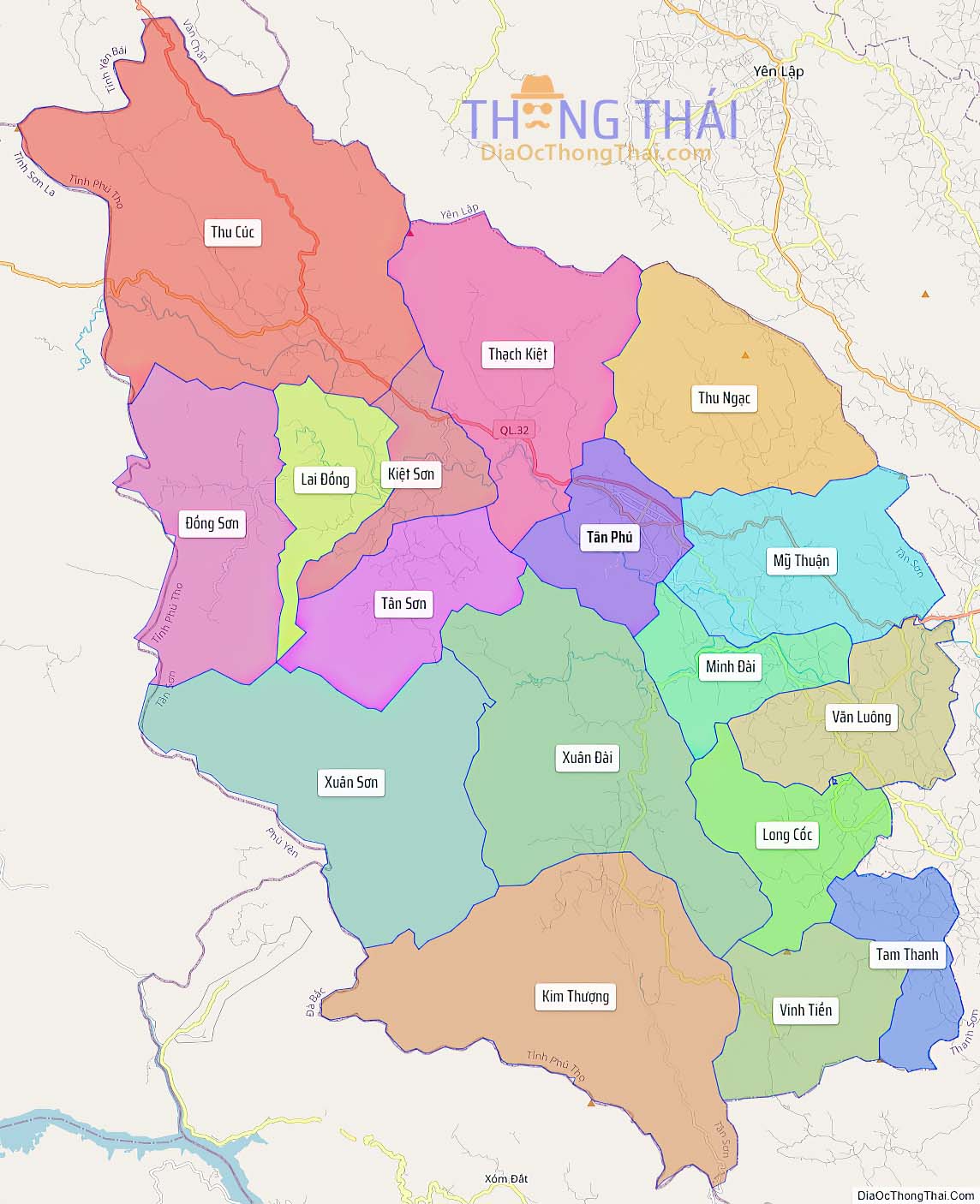 Bản đồ huyện Tân Sơn.