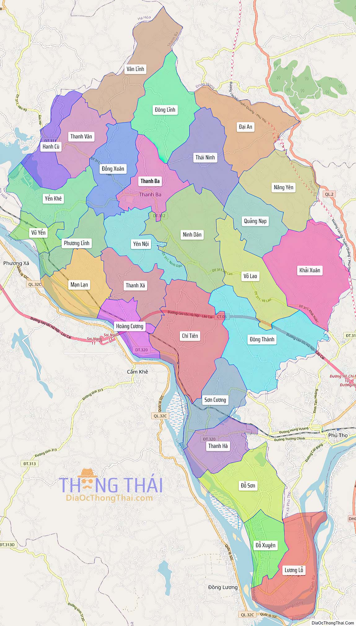 Bản đồ huyện Thanh Ba.