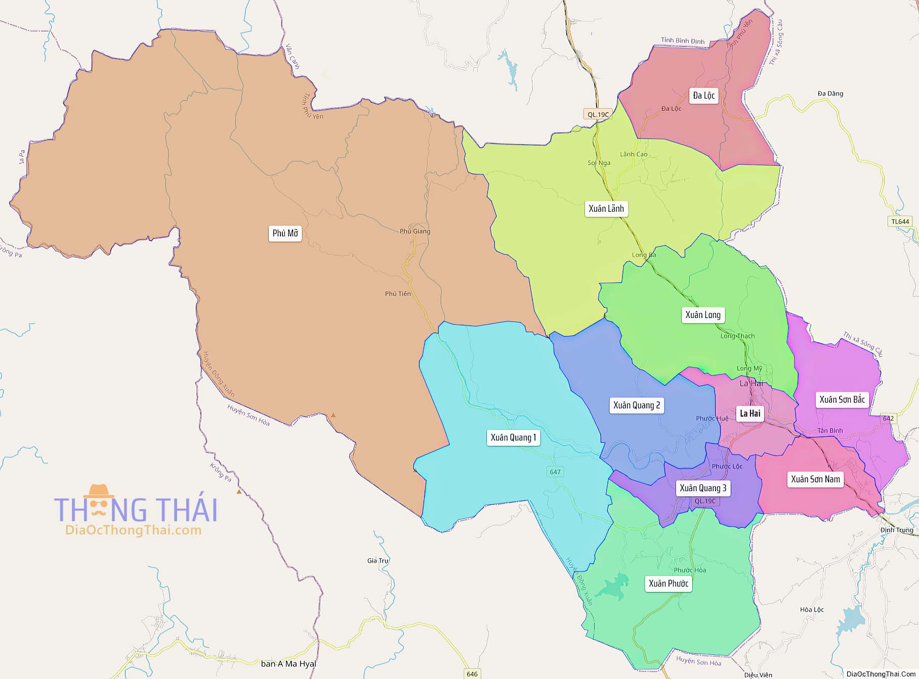 Bản đồ huyện Đồng Xuân (Kích thước lớn).