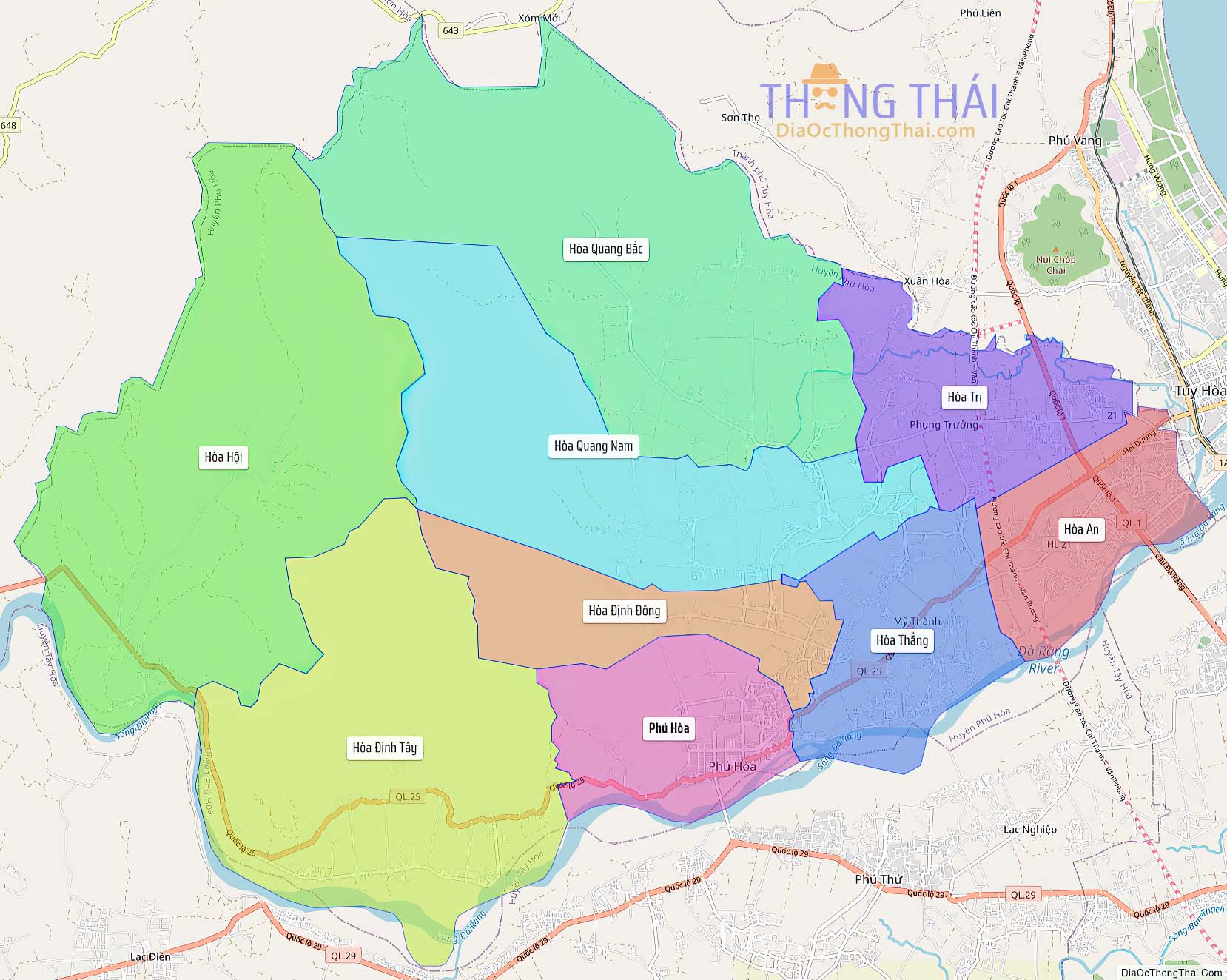 Bản đồ huyện Phú Hoà (Kích thước lớn).