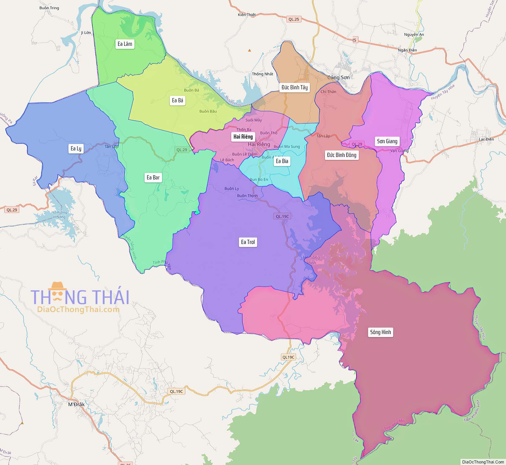 Bản đồ huyện Sông Hinh (Kích thước lớn).