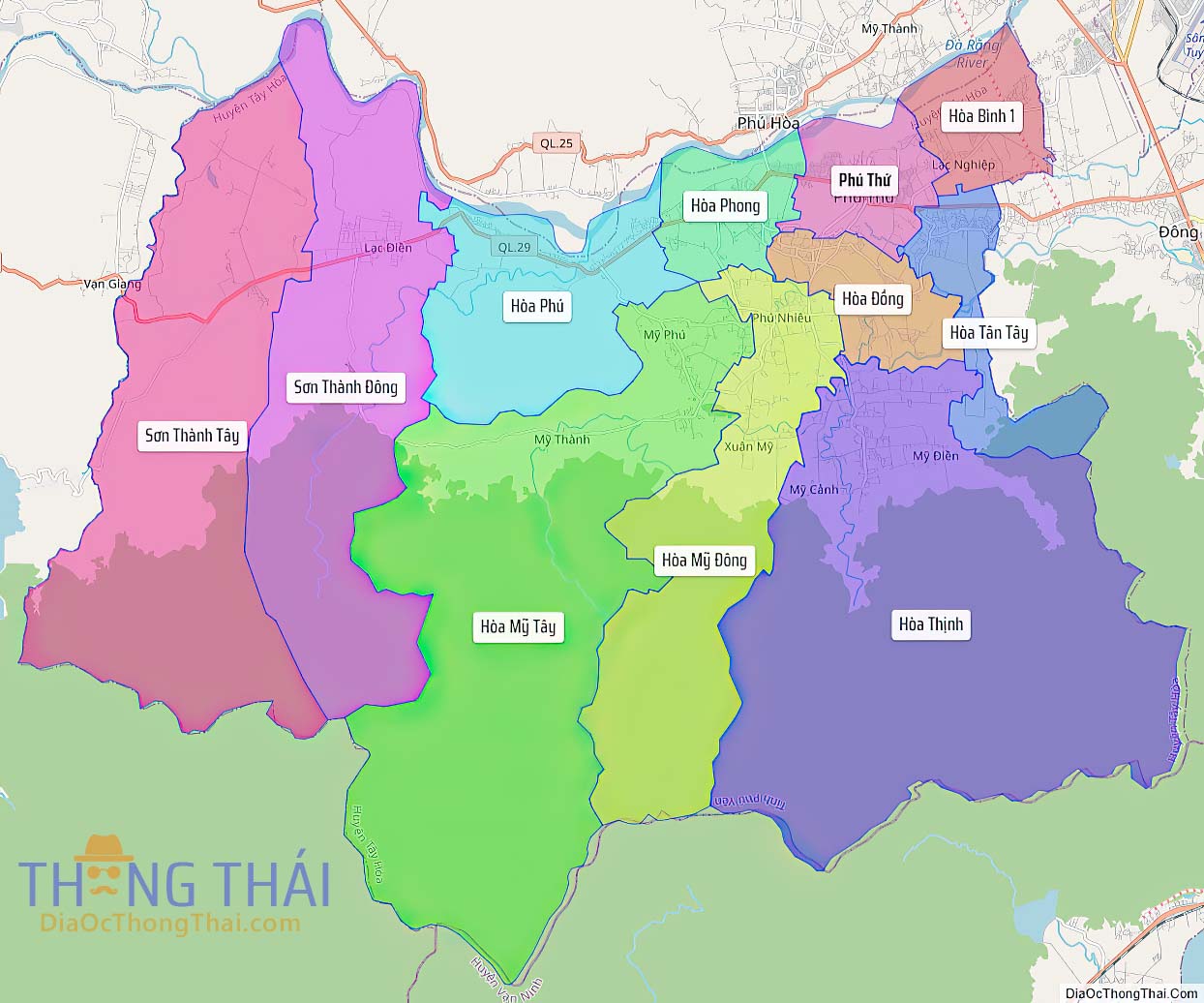 Bản đồ huyện Tây Hòa.