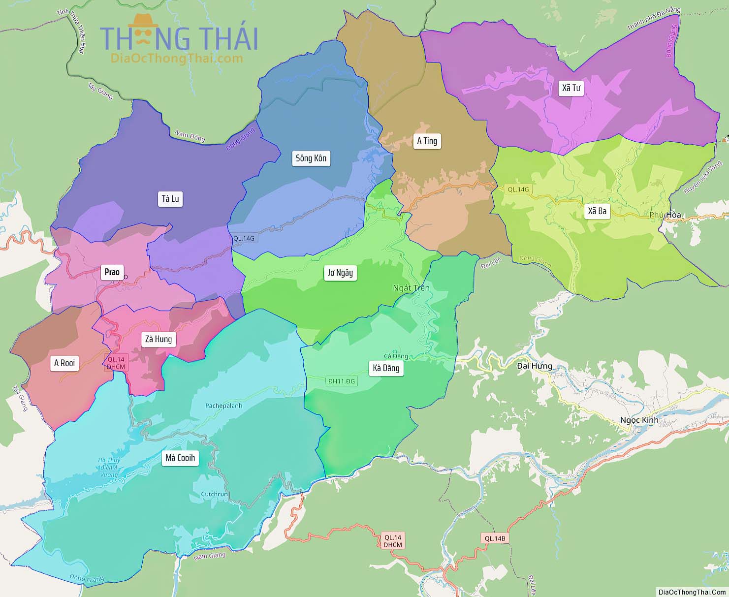 Bản đồ huyện Đông Giang.