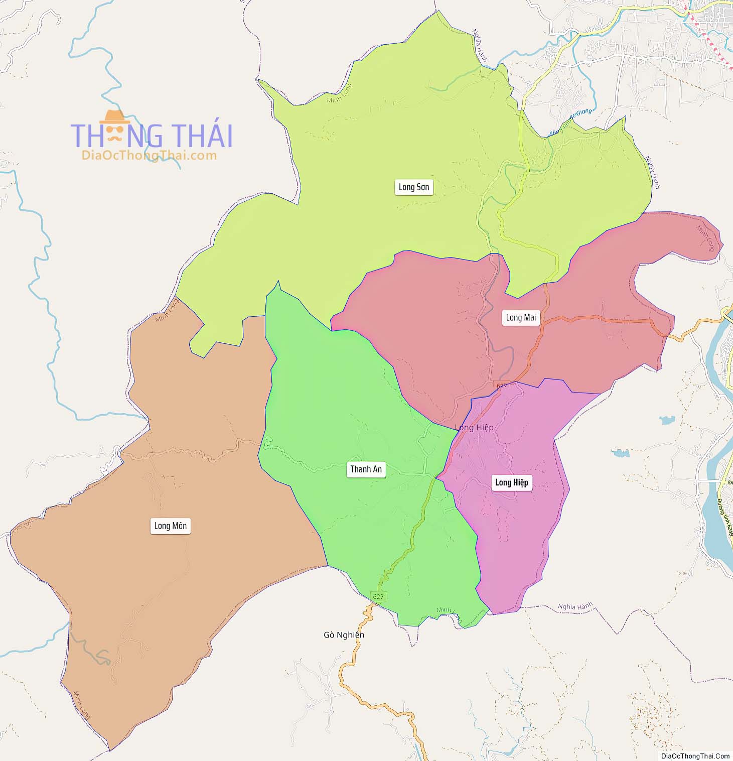 Bản đồ huyện Minh Long (Kích thước lớn).