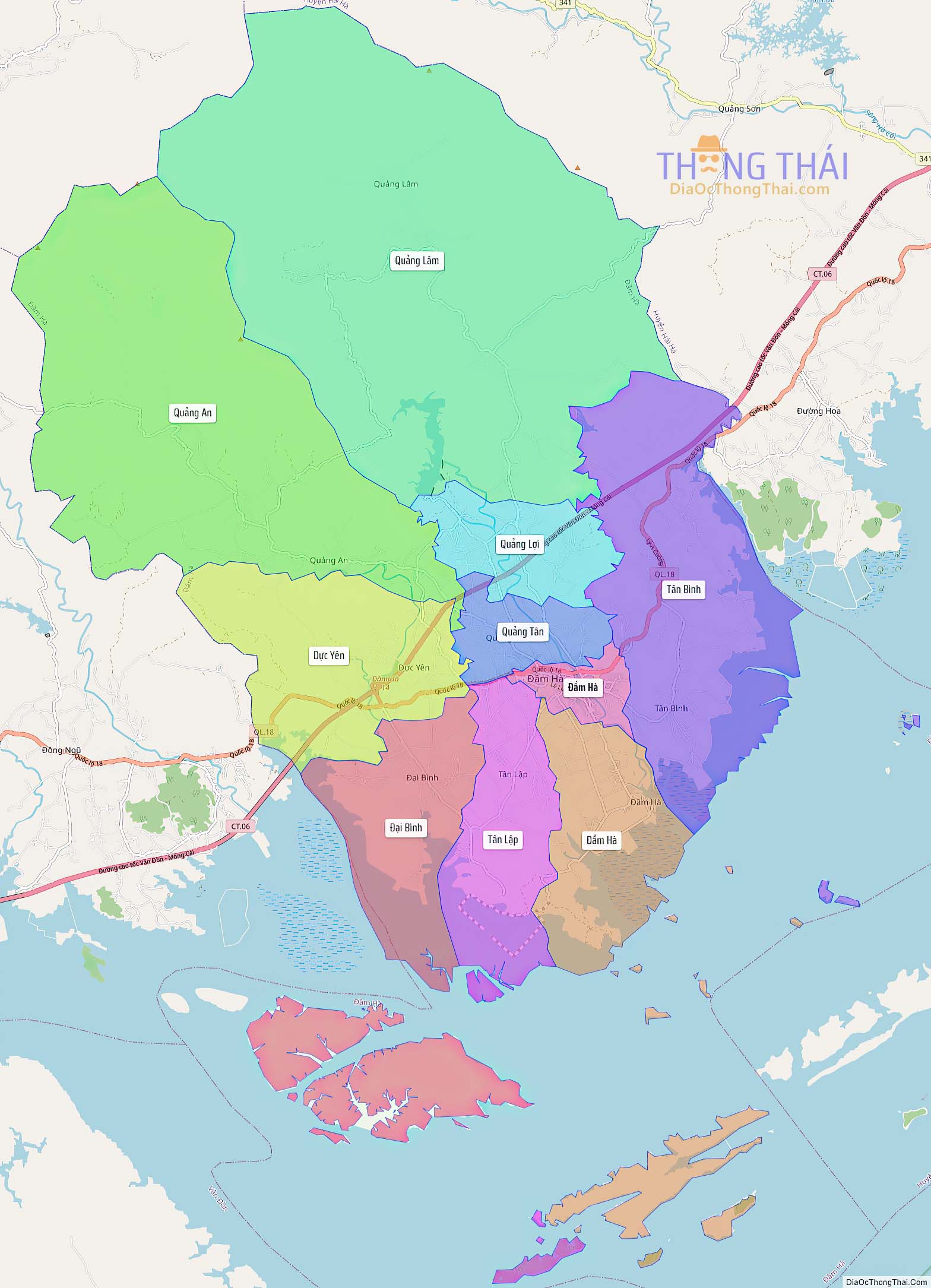 Bản đồ huyện Đầm Hà (Kích thước lớn).