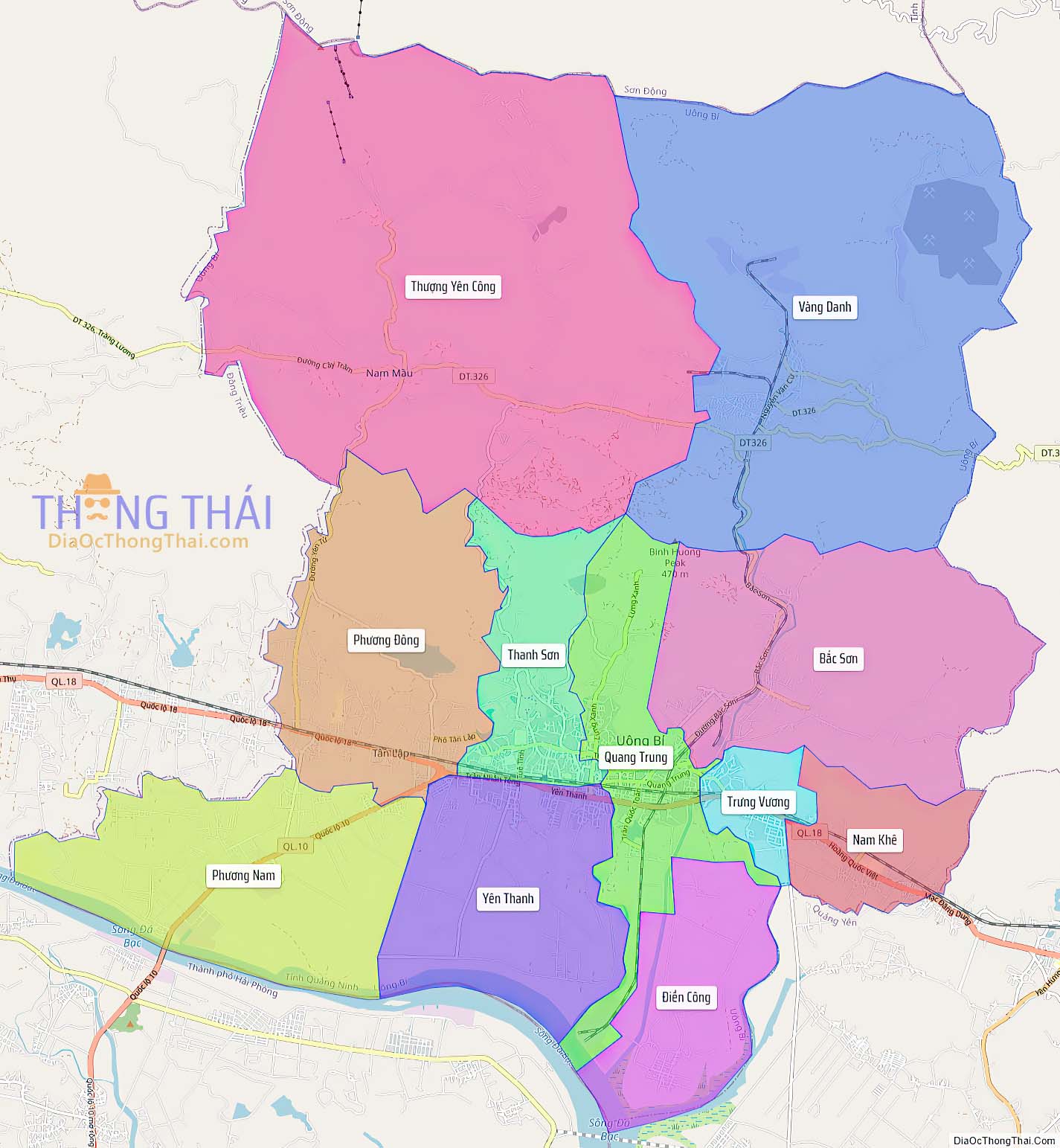 Bản đồ thành phố Uông Bí (Kích thước lớn).