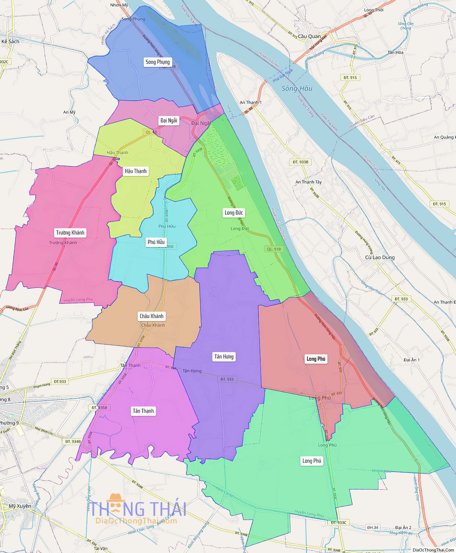 Bản đồ huyện Long Phú (Kích thước lớn).