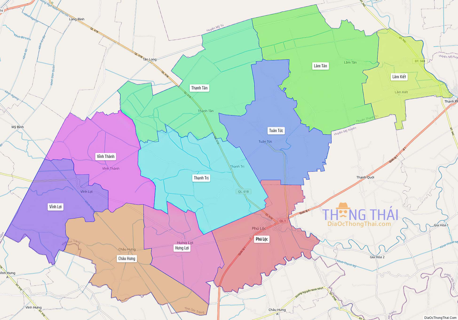 Bản đồ huyện Thạnh Trị (Kích thước lớn).