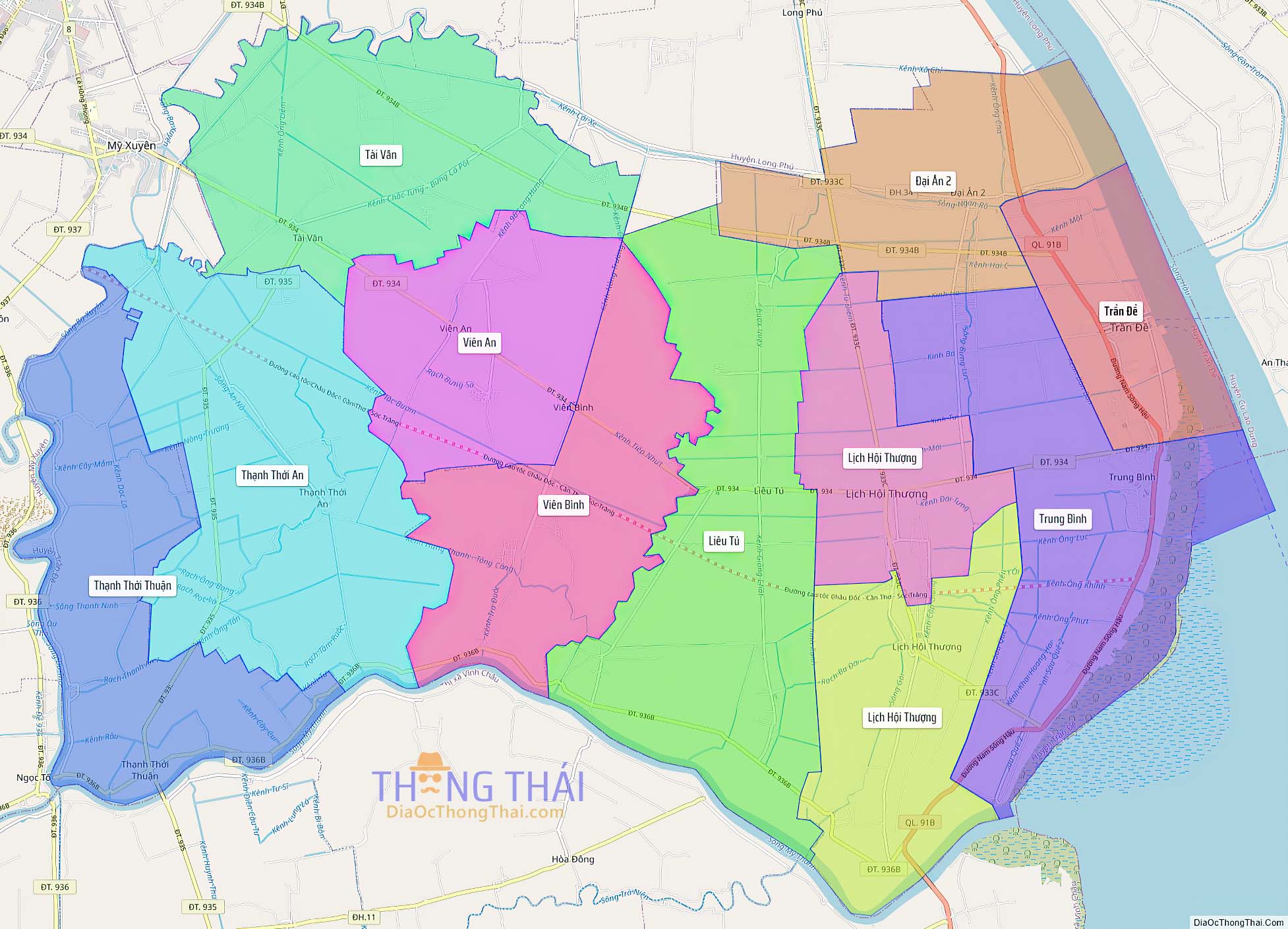 Bản đồ huyện Trần Đề (Kích thước lớn).