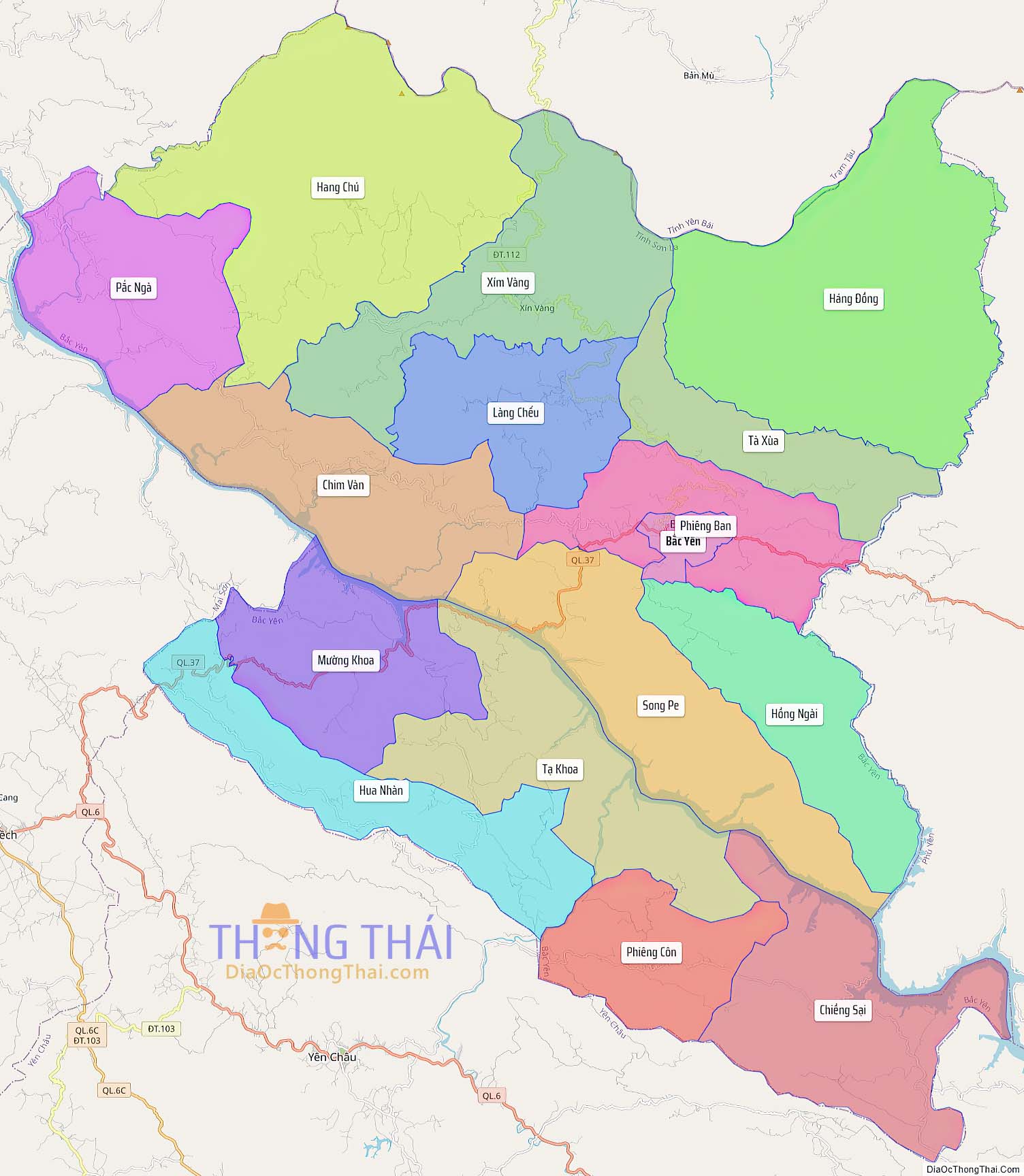 Bản đồ huyện Bắc Yên (Kích thước lớn).