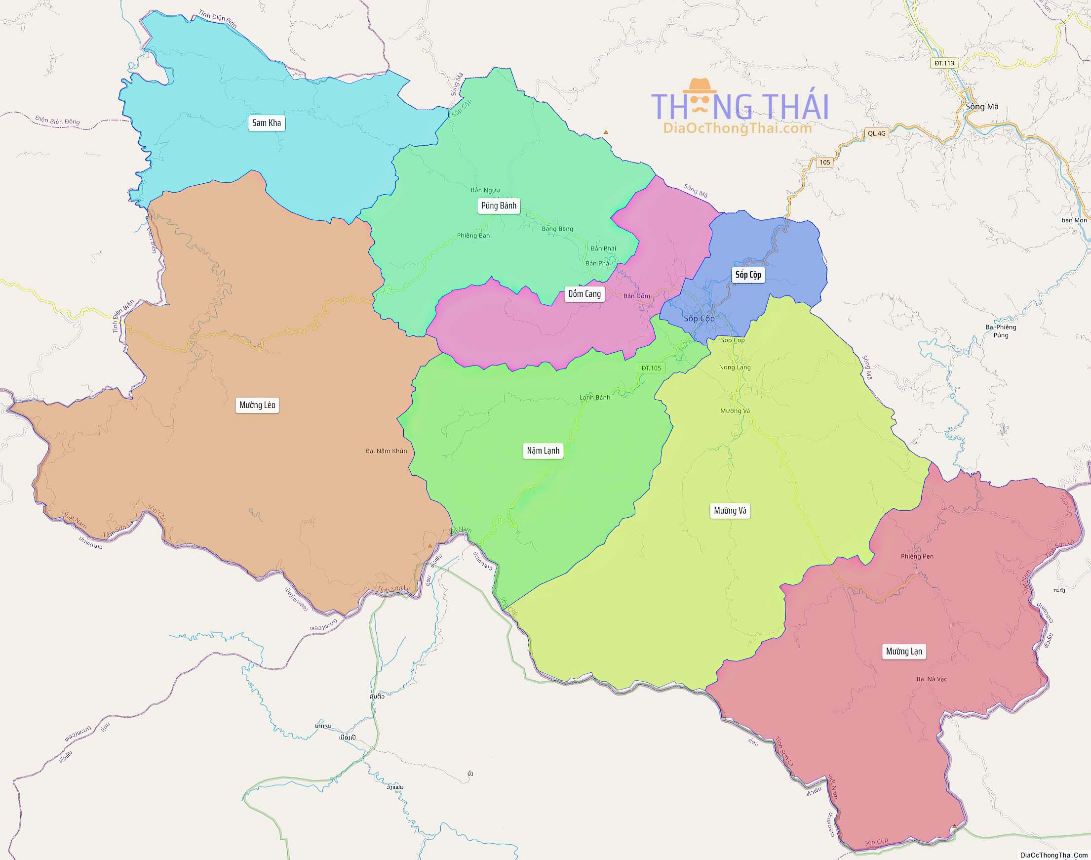 Bản đồ huyện Sốp Cộp (Kích thước lớn).