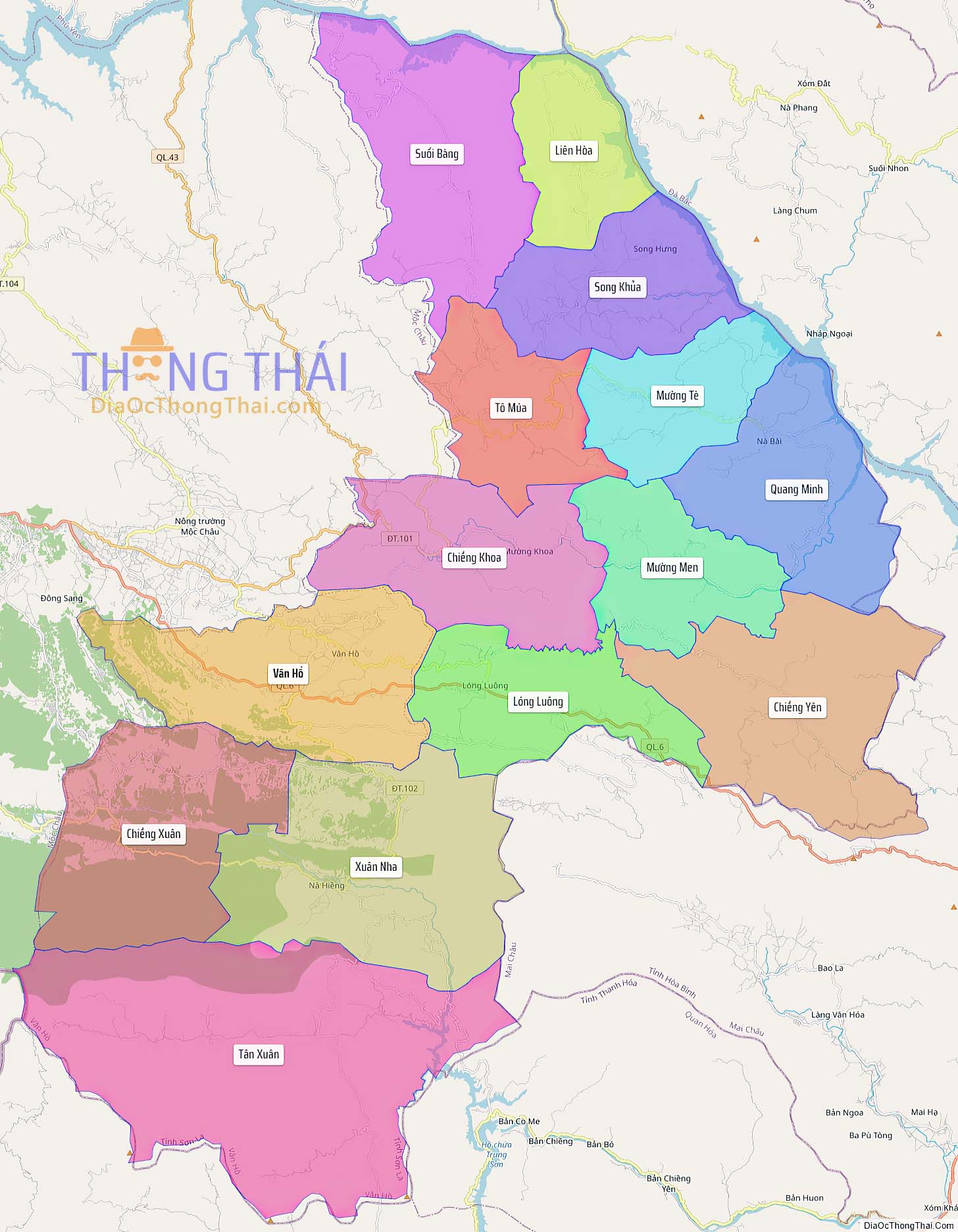 Bản đồ huyện Vân Hồ (Kích thước lớn).