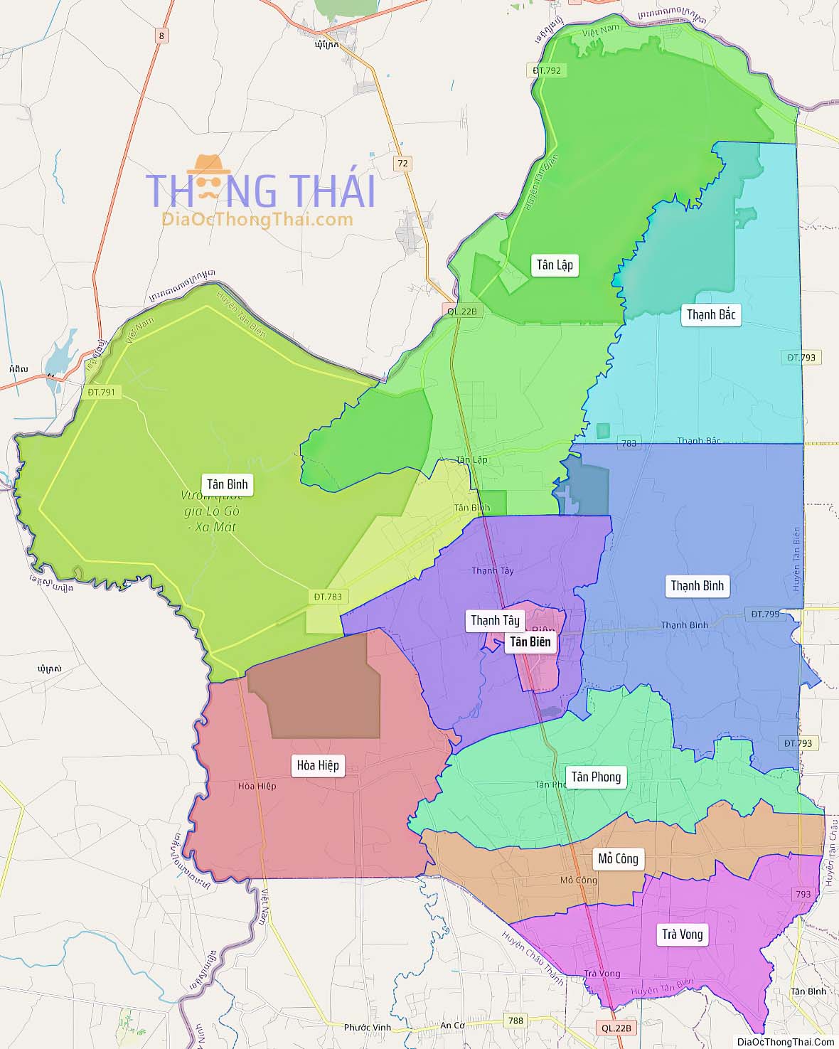 Bản đồ huyện Tân Biên.