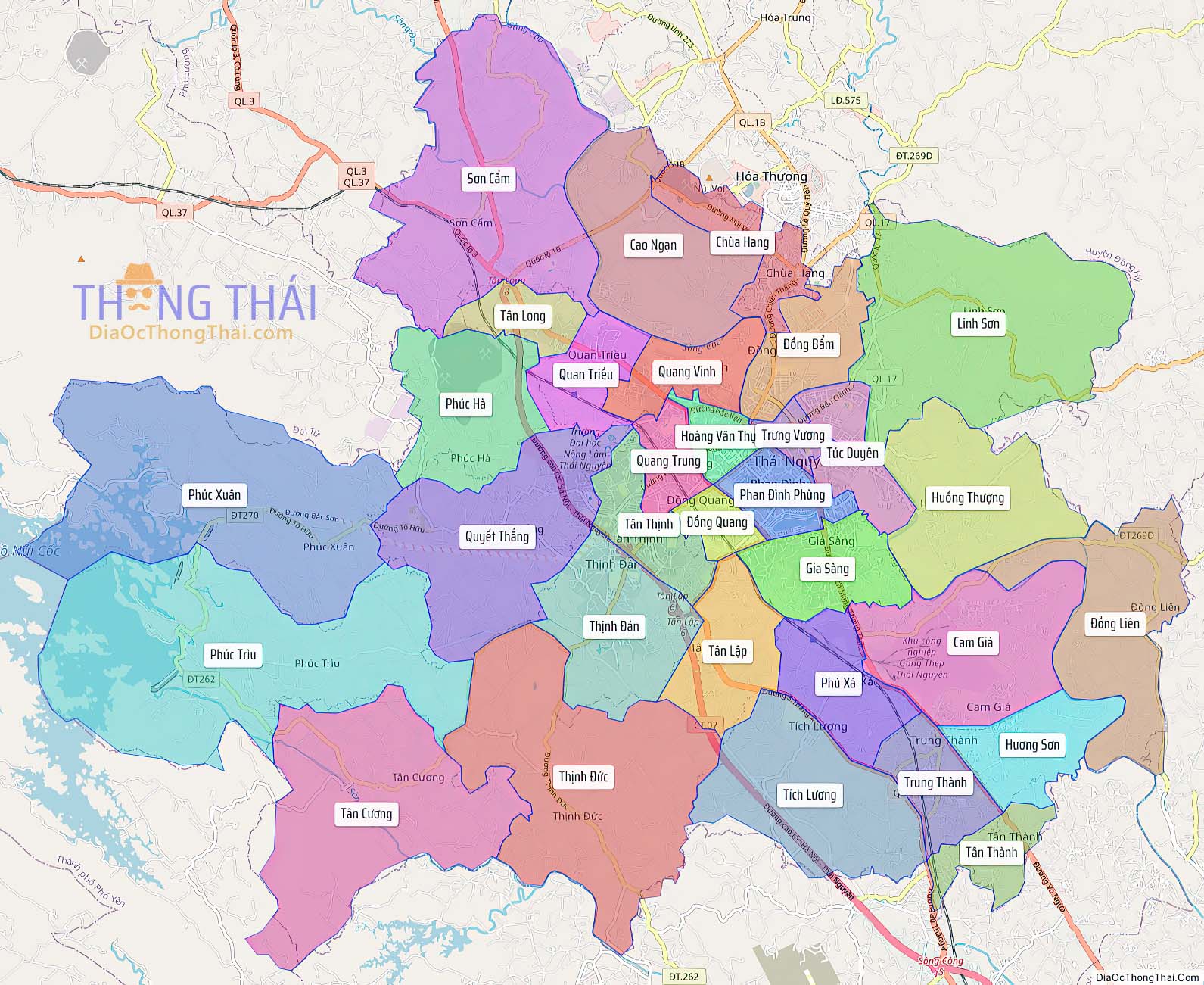 Bản đồ thành phố Thái Nguyên (Kích thước lớn).