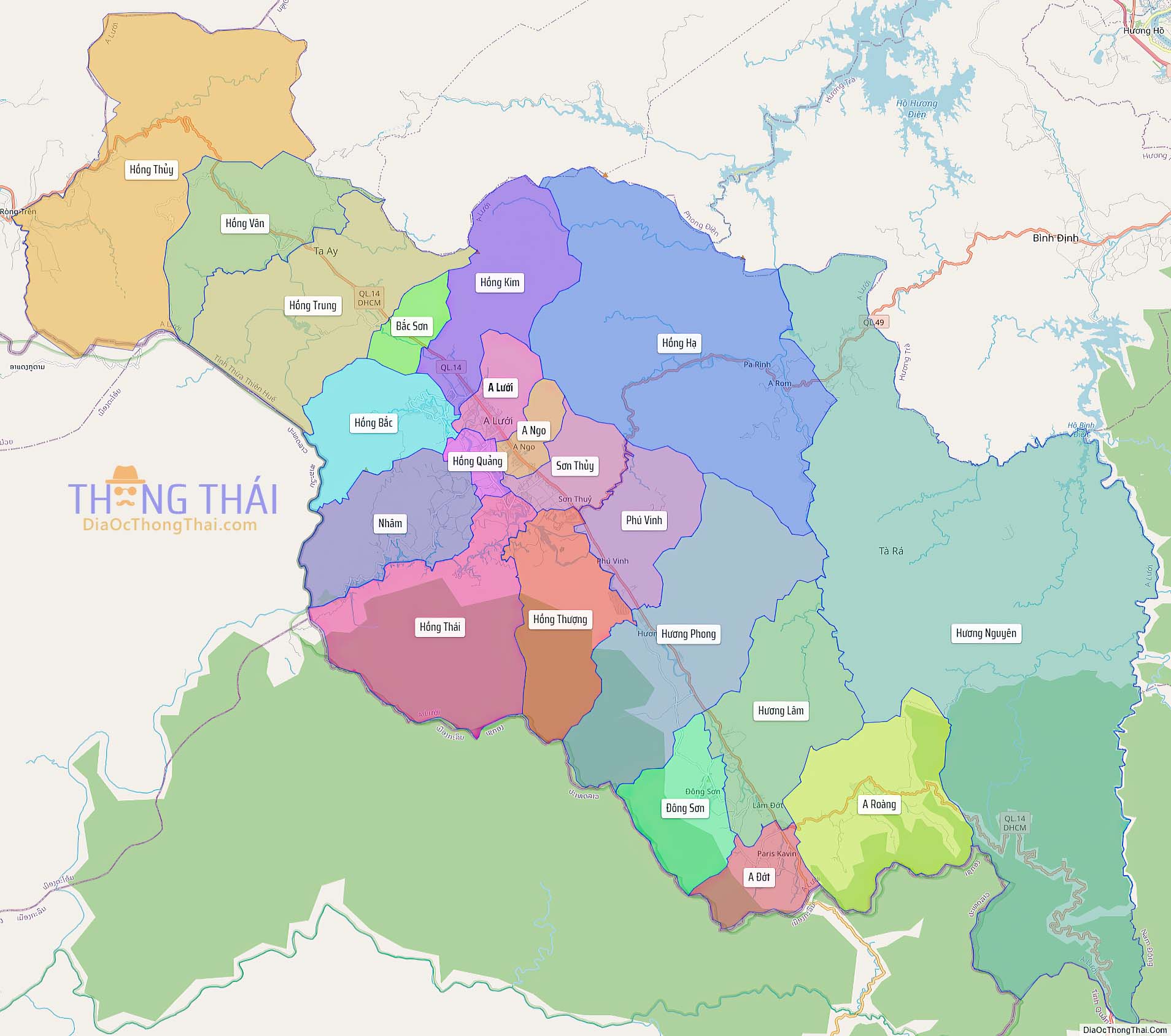 Bản đồ huyện A Lưới (Kích thước lớn)